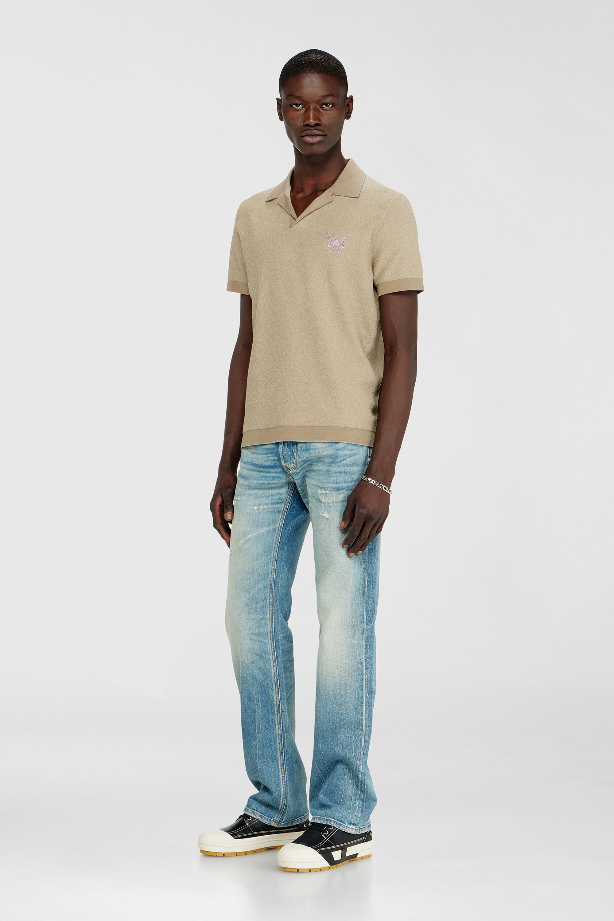 Diesel - K-RAILES, Polo en maille boucl&eacute; avec logo Phoenix Homme in Beige - 2