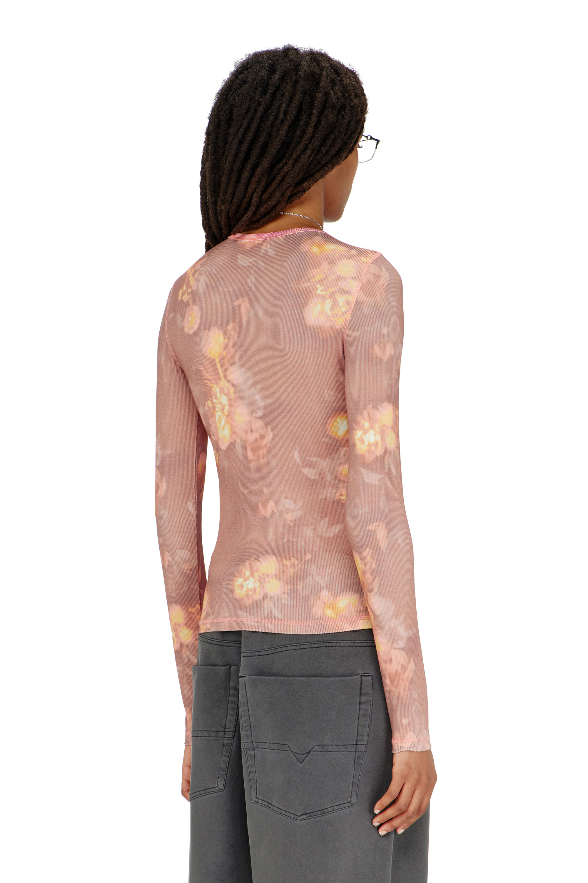 Diesel - T-MOKY-LS, Top en jersey c&ocirc;tel&eacute; &agrave; motif floral Femme in Rose - 4