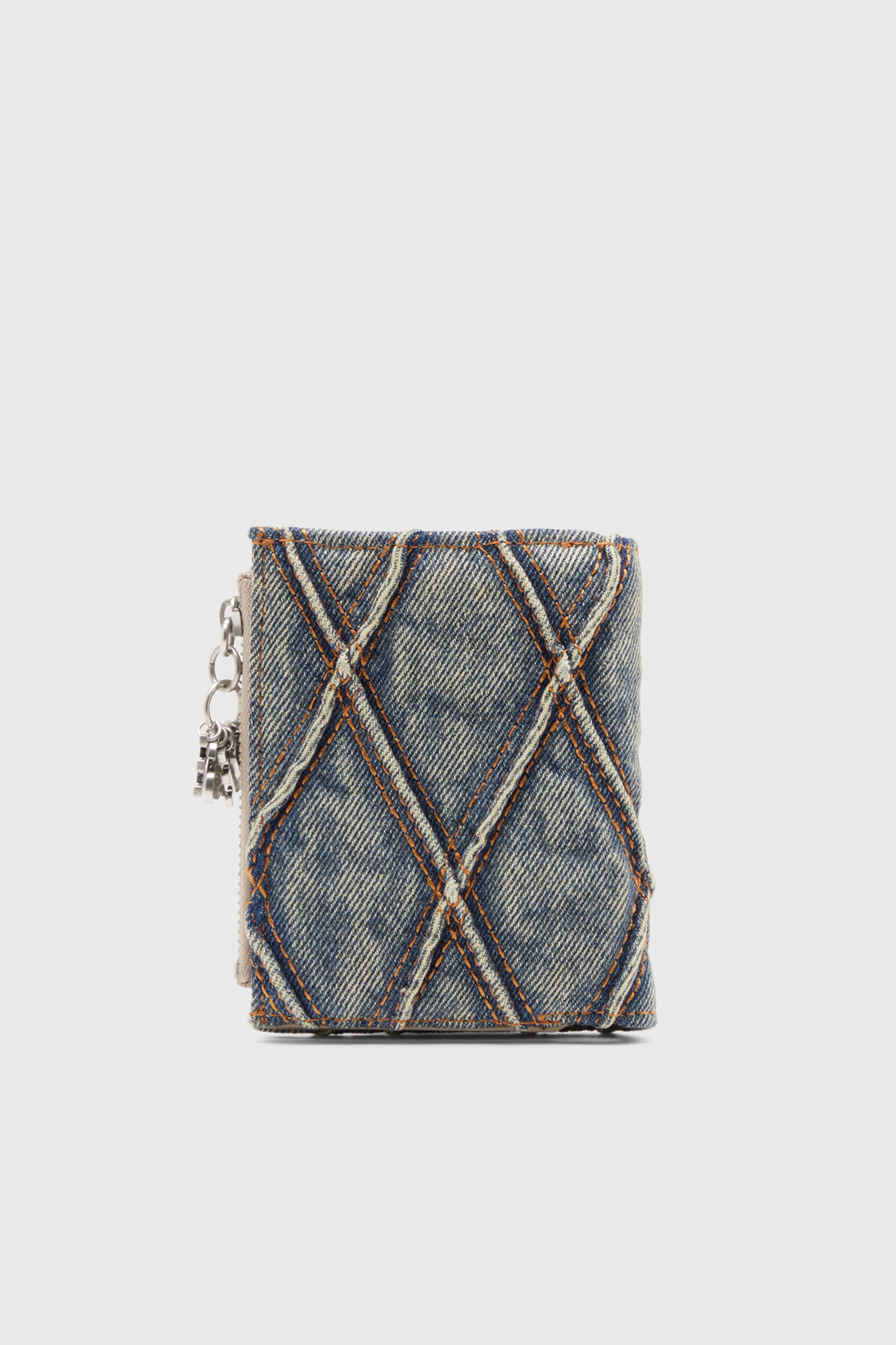 Diesel - CHARM D- BI FOLD ZIP II, Petit portefeuille en denim matelass&eacute; Argyle Femme in Bleu - 2