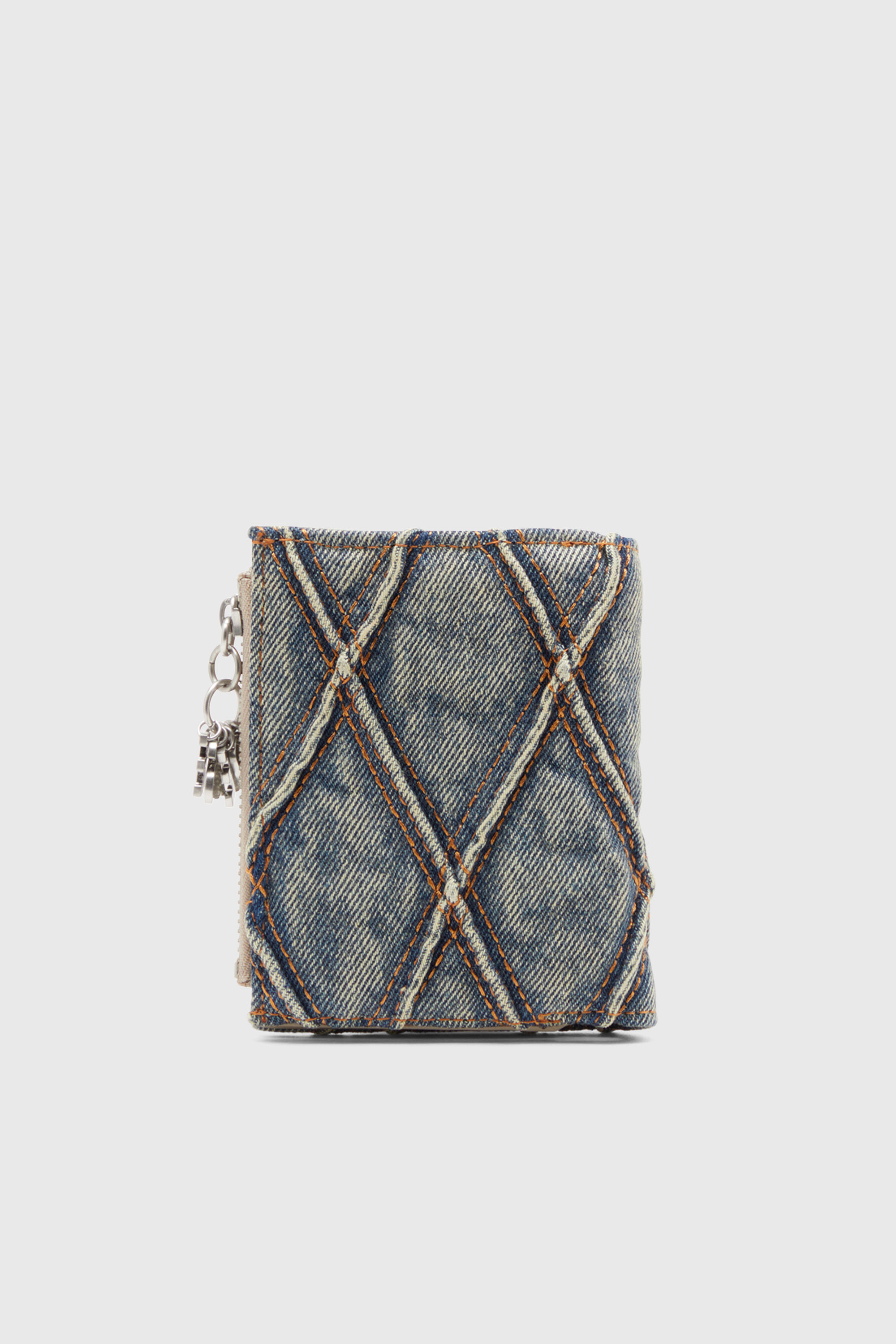 Diesel - CHARM D- BI FOLD ZIP II, Petit portefeuille en denim matelass&eacute; Argyle Femme in Bleu - 2