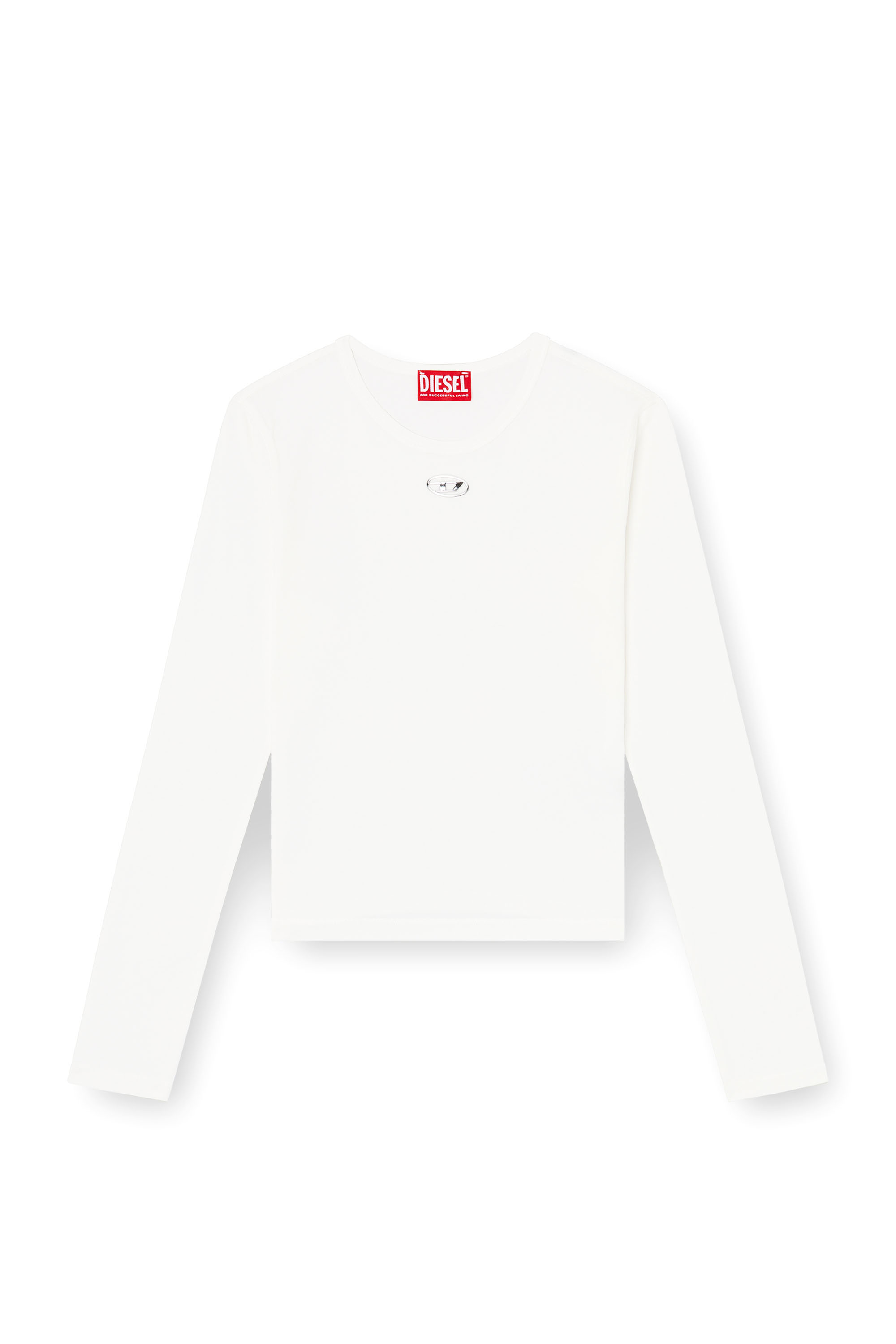Diesel - T-UNCUTIESLONG-LS-OD, Pull en coton avec logo Oval D Femme in Blanc - 3