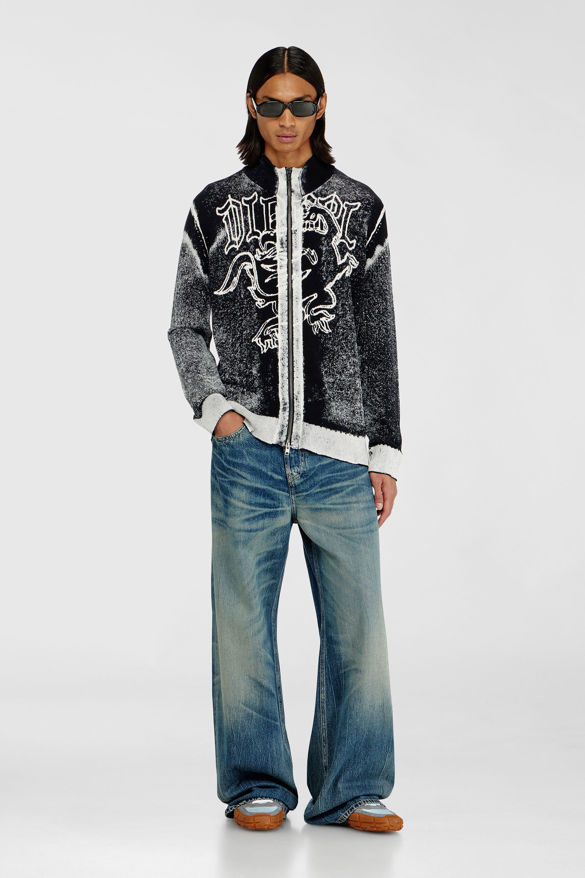 Diesel - K-LAUROS, Cardigan zip trait&eacute; avec motif griffon Homme in Polychrome - 2