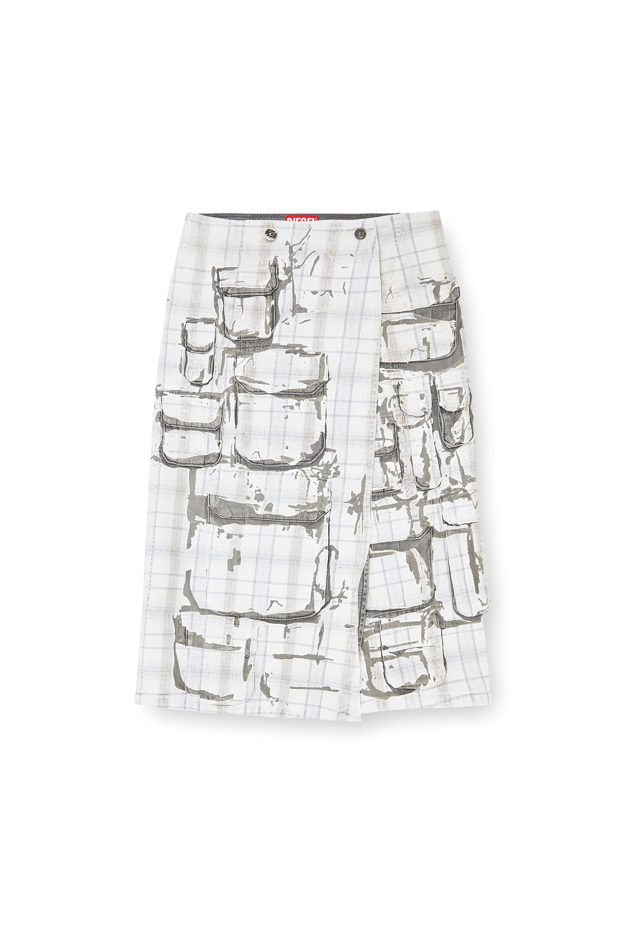 Diesel - DE-VORIN-FSI1, Jupe &agrave; demi-longueur en denim &agrave; effet pel&eacute; Femme in Gris - 3