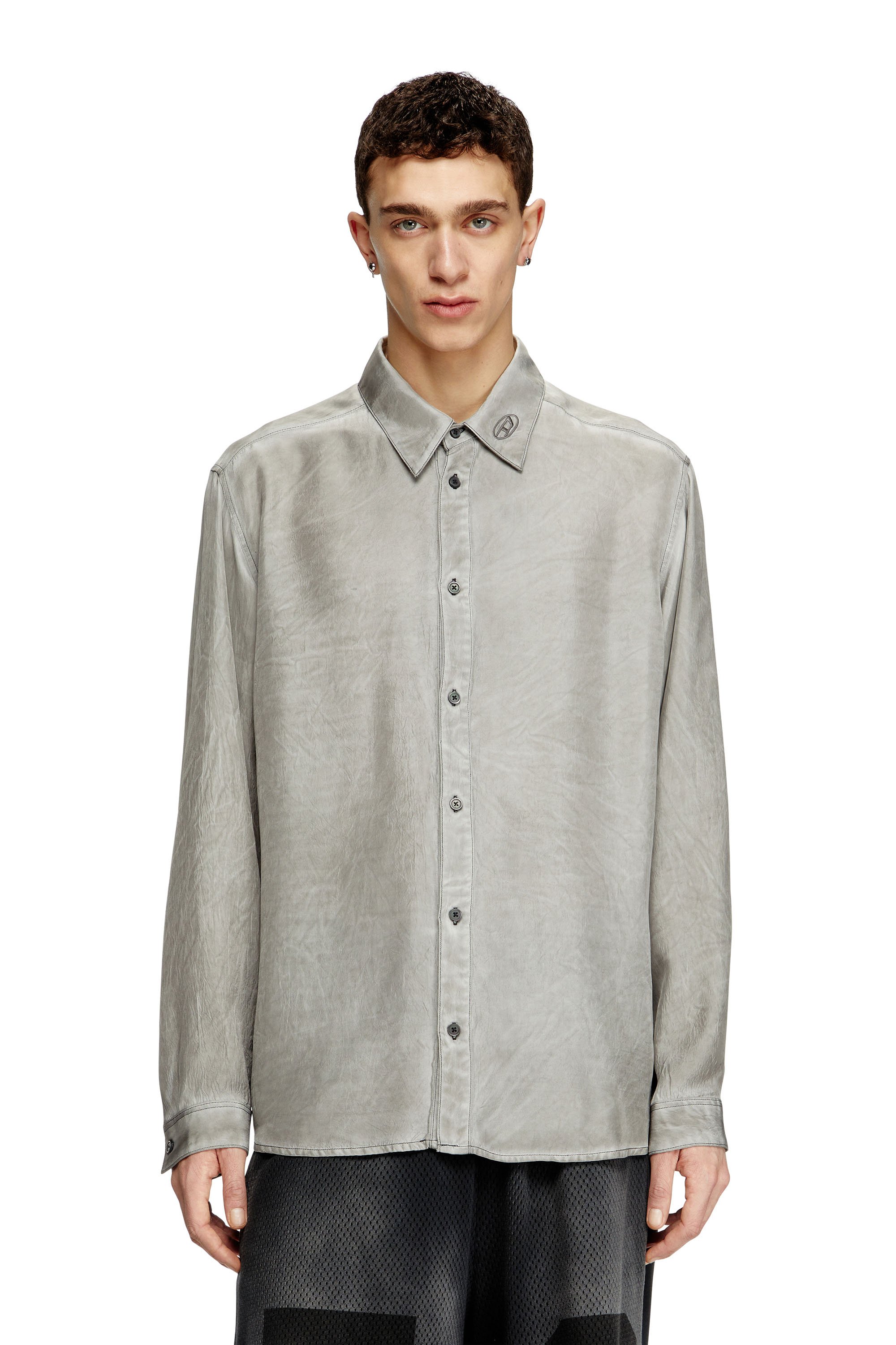 Diesel - S-LEON, Chemise froissée fluide avec col à logo Mixte in Gris - 1