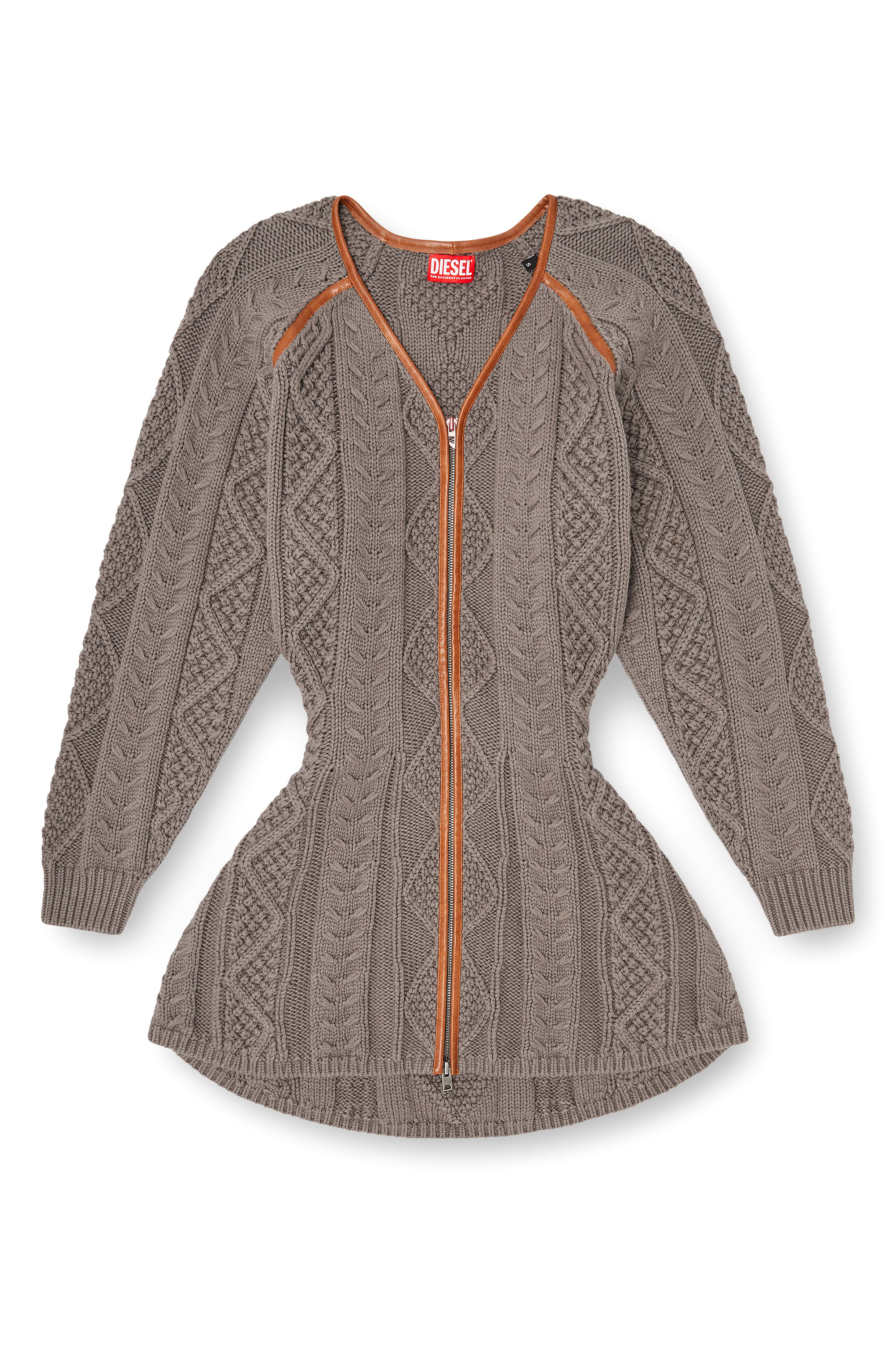 Diesel - M-INTESSE, Robe cardigan courte en maille torsad&eacute;e Femme in Gris - 1