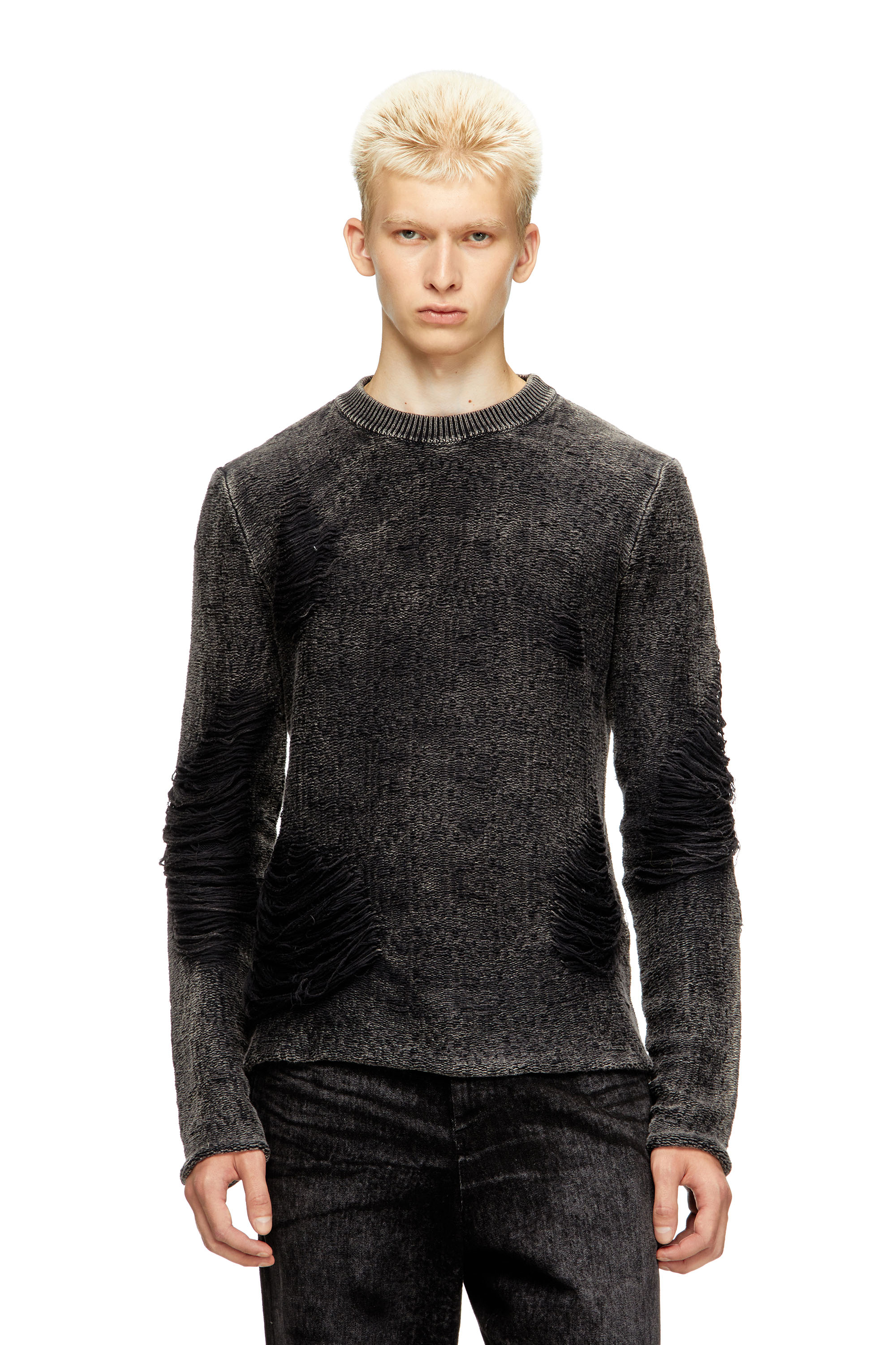 Diesel - K-FJORDI-ROUND, Pull destroy avec fils flottants Homme in Noir - 1