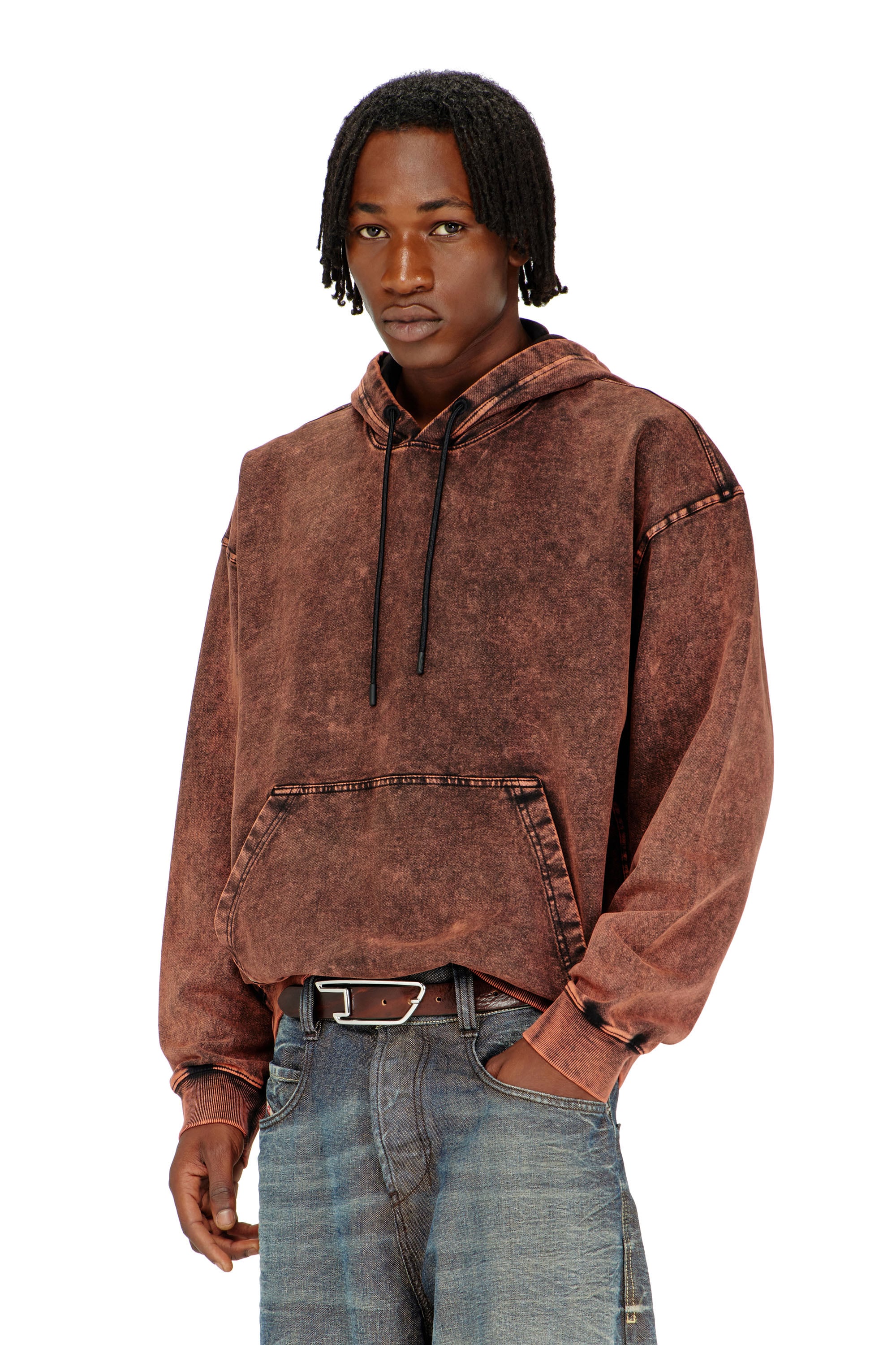 Diesel - S-BOXT-HOOD-TUK, Sweat &agrave; capuche effet denim trait&eacute; Homme in Marron - 1