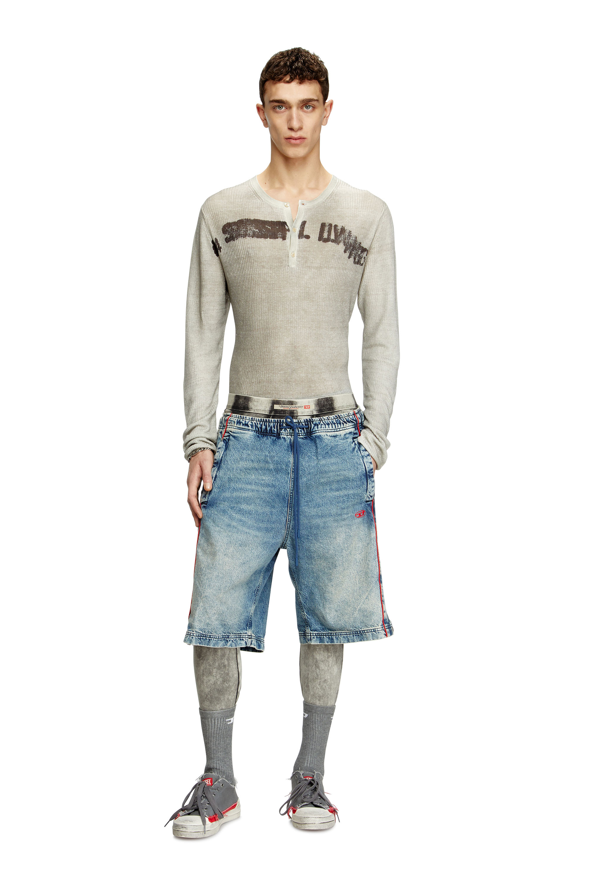 Diesel - K-ROBBY, Pull Henley effet sali, en lin Mixte in Beige - 3