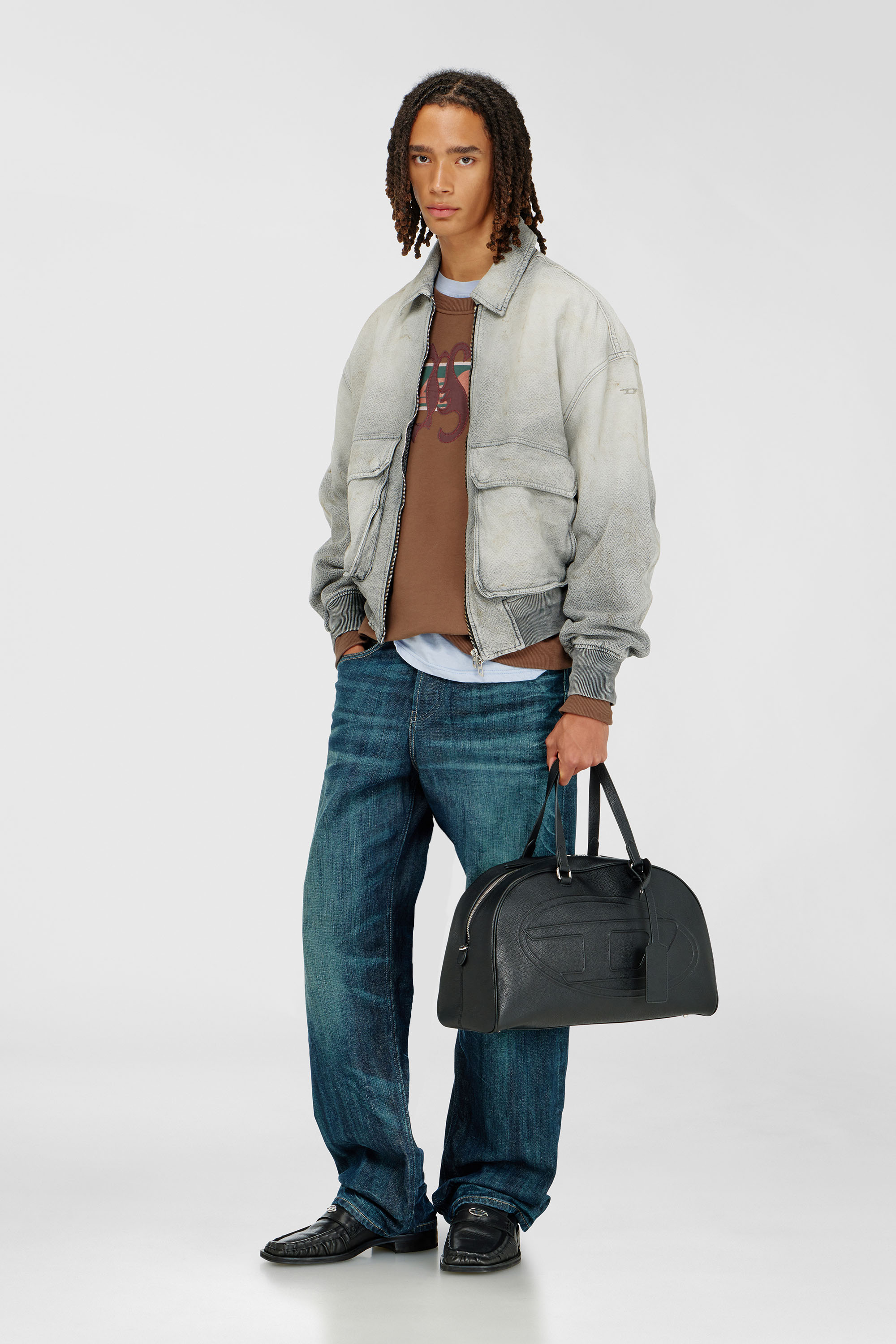 Diesel - D-KURZ, Veste en denim chevron effet us&eacute; Mixte in Gris - 2