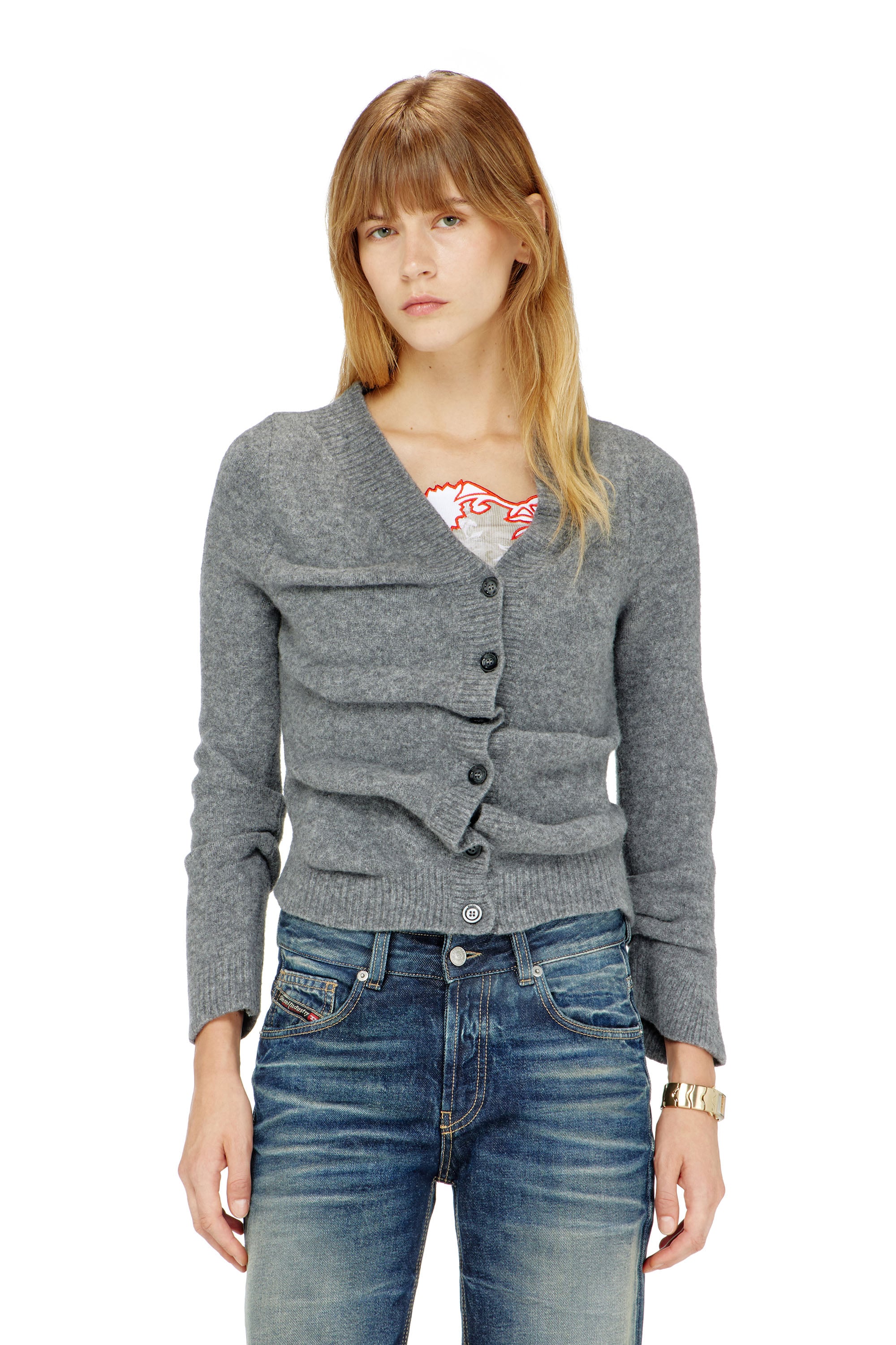Diesel - M-AVA, Cardigan court en maille bouillie froiss&eacute;e Femme in Gris - 1