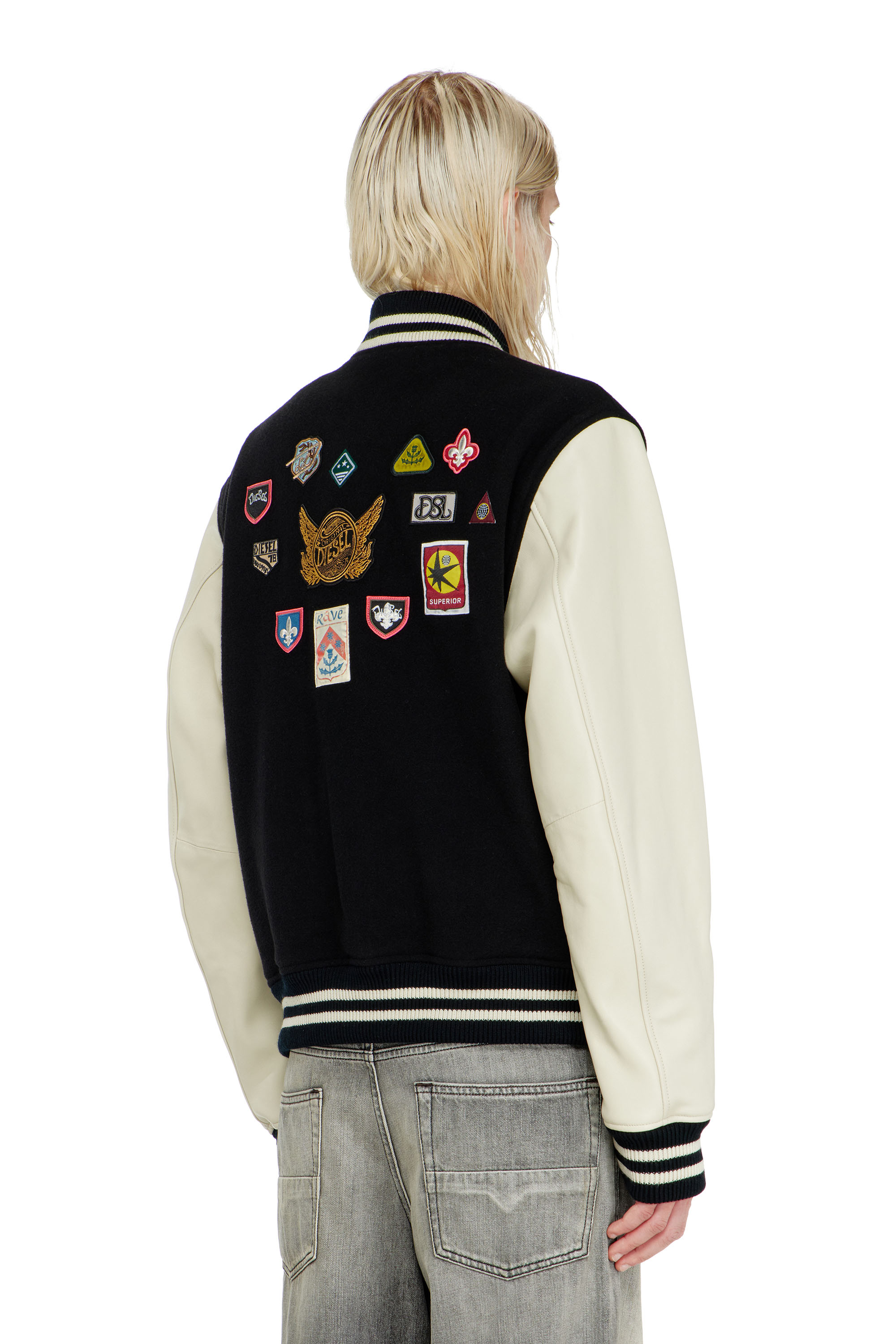 Diesel - L-ARRY-PATCH, Blouson en laine et cuir avec patchs Homme in Polychrome - 4