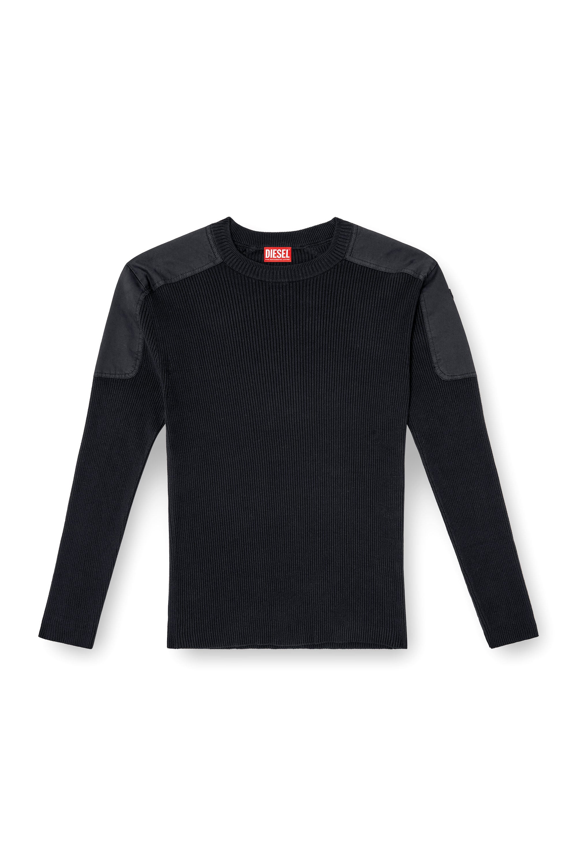 Diesel - K-MARTIN, Pull c&ocirc;tel&eacute; avec empi&egrave;cements aux &eacute;paules Homme in Noir - 3