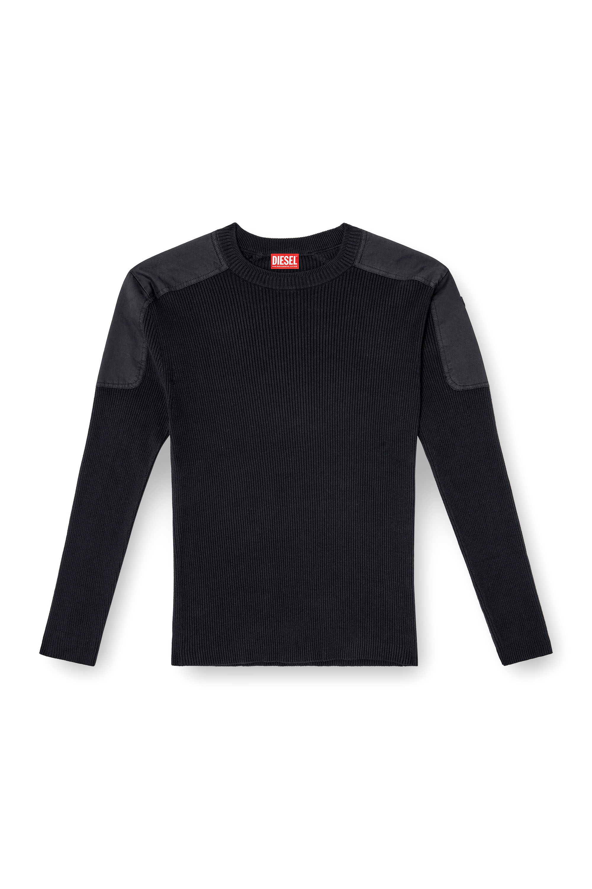 Diesel - K-MARTIN, Pull c&ocirc;tel&eacute; avec empi&egrave;cements aux &eacute;paules Homme in Noir - 2