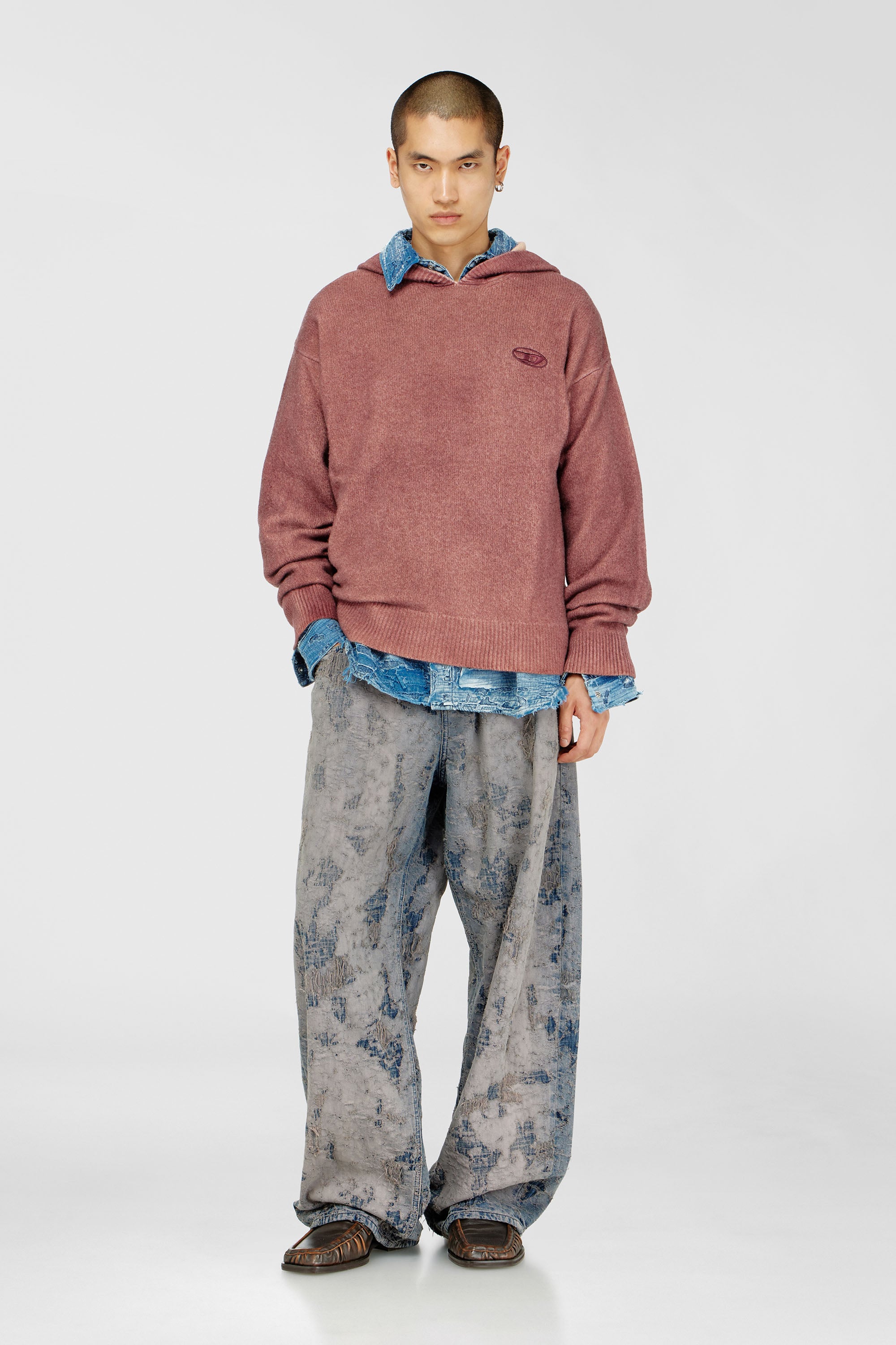 Diesel - K-PICKLED, Sweat &agrave; capuche double teinture en maille m&eacute;lang&eacute;e laine Homme in Rouge - 2