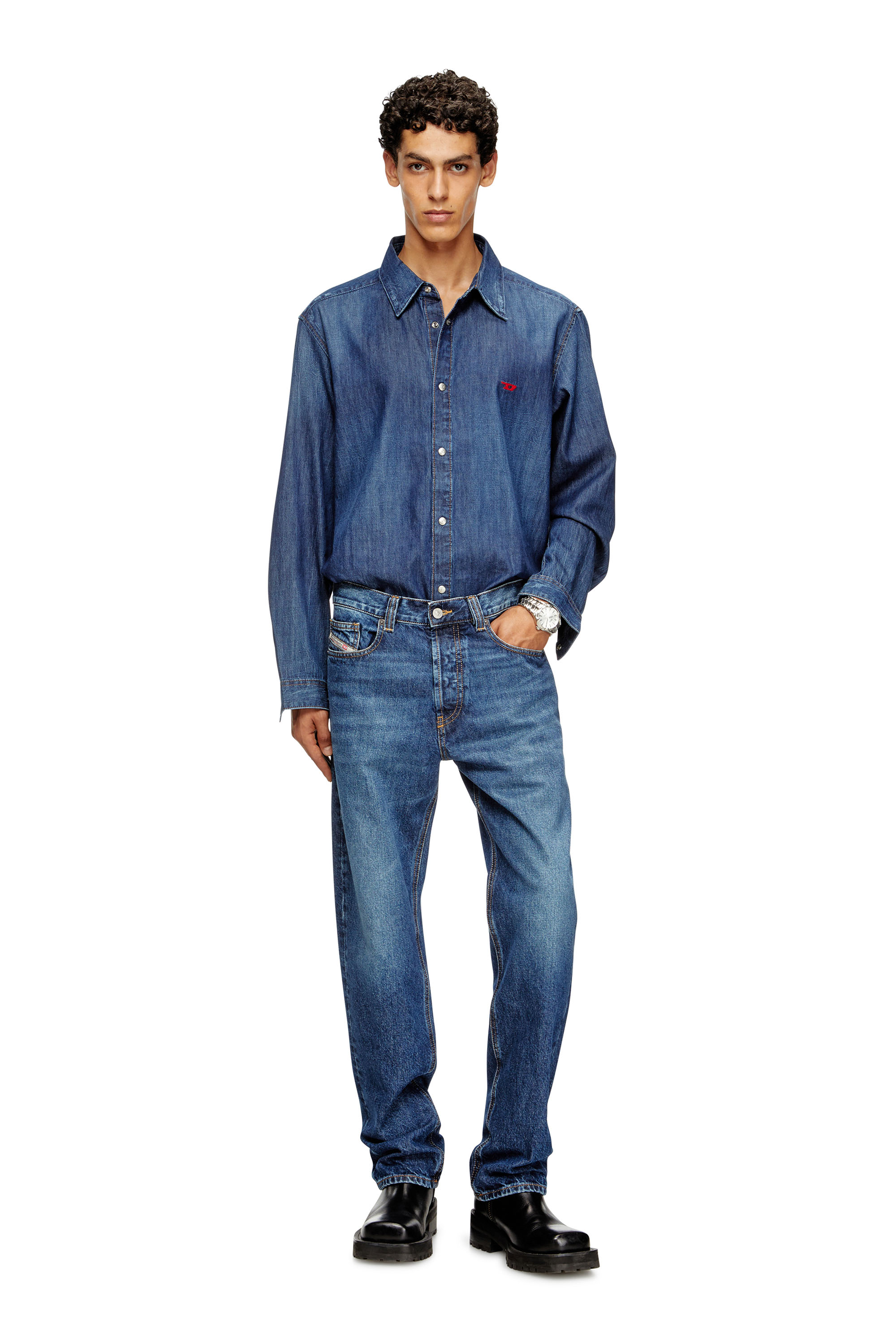 Diesel - D-SIMPLY, Chemise en denim avec logo brodé Homme in Bleu - 2