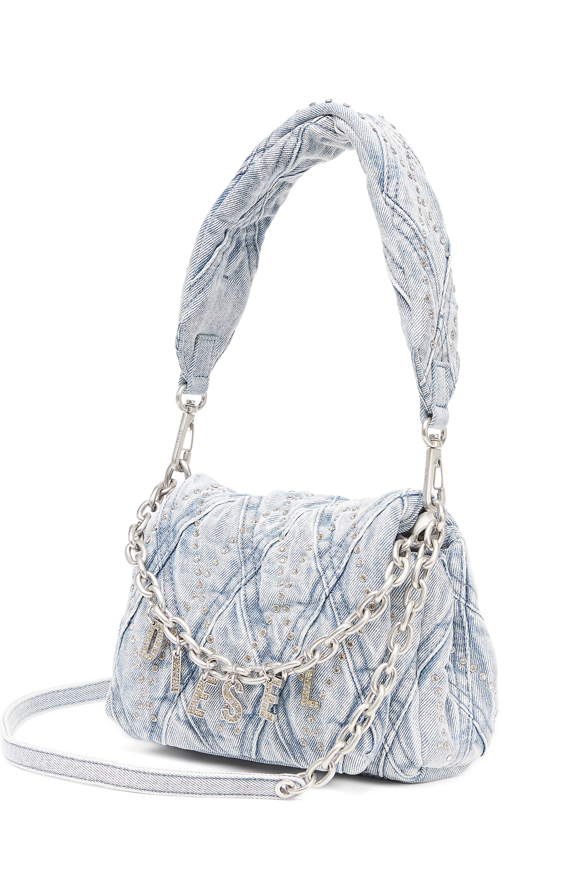 Diesel - CHARM-D SHOULDER S, Charm-D Shoulder S - Petit sac &eacute;paule en denim avec cristaux Femme in Bleu - 5