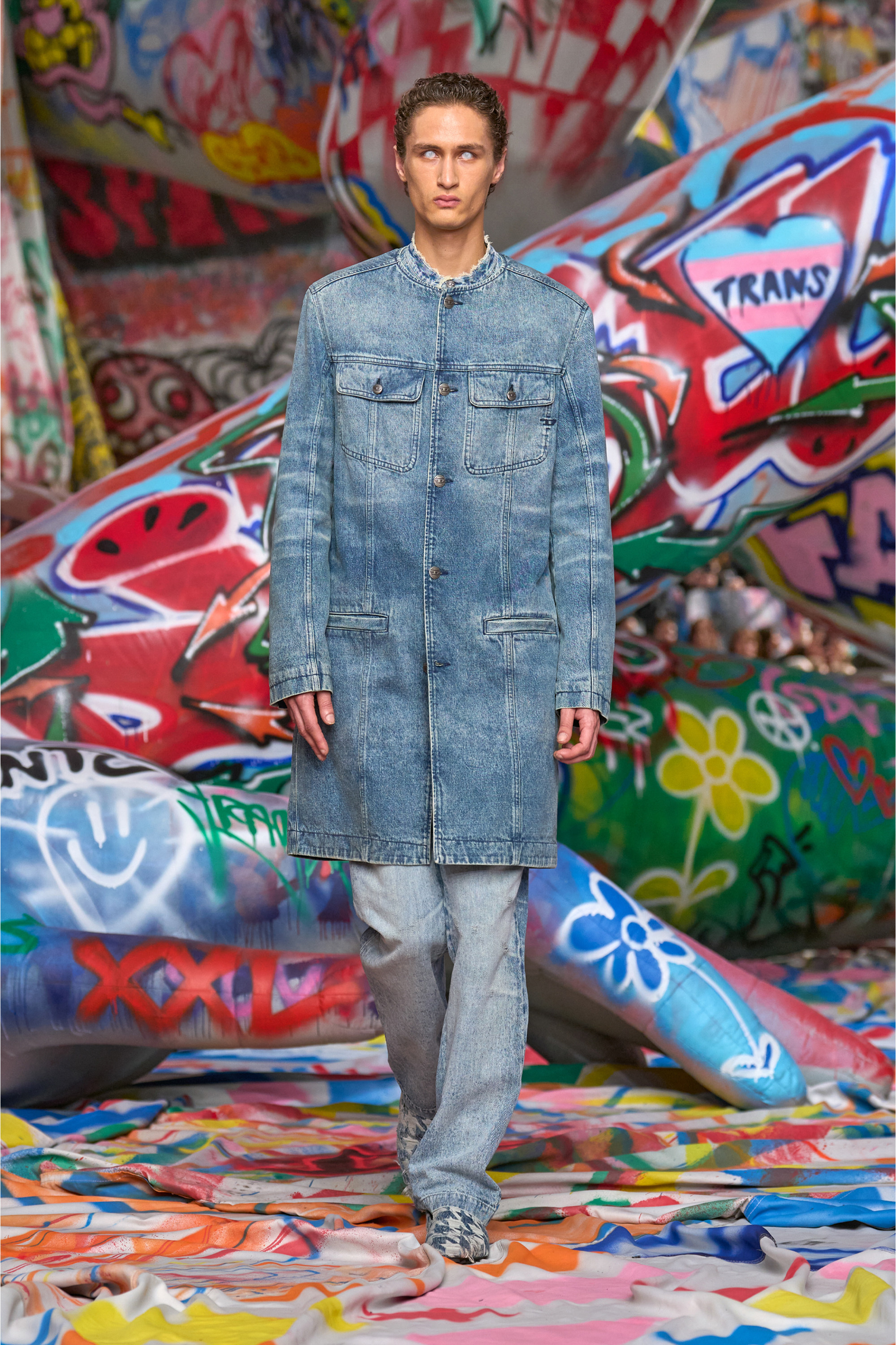 Diesel - D-ABERD-FSH1, Manteau en denim de coton et chanvre gravé au laser Homme in Bleu - 3