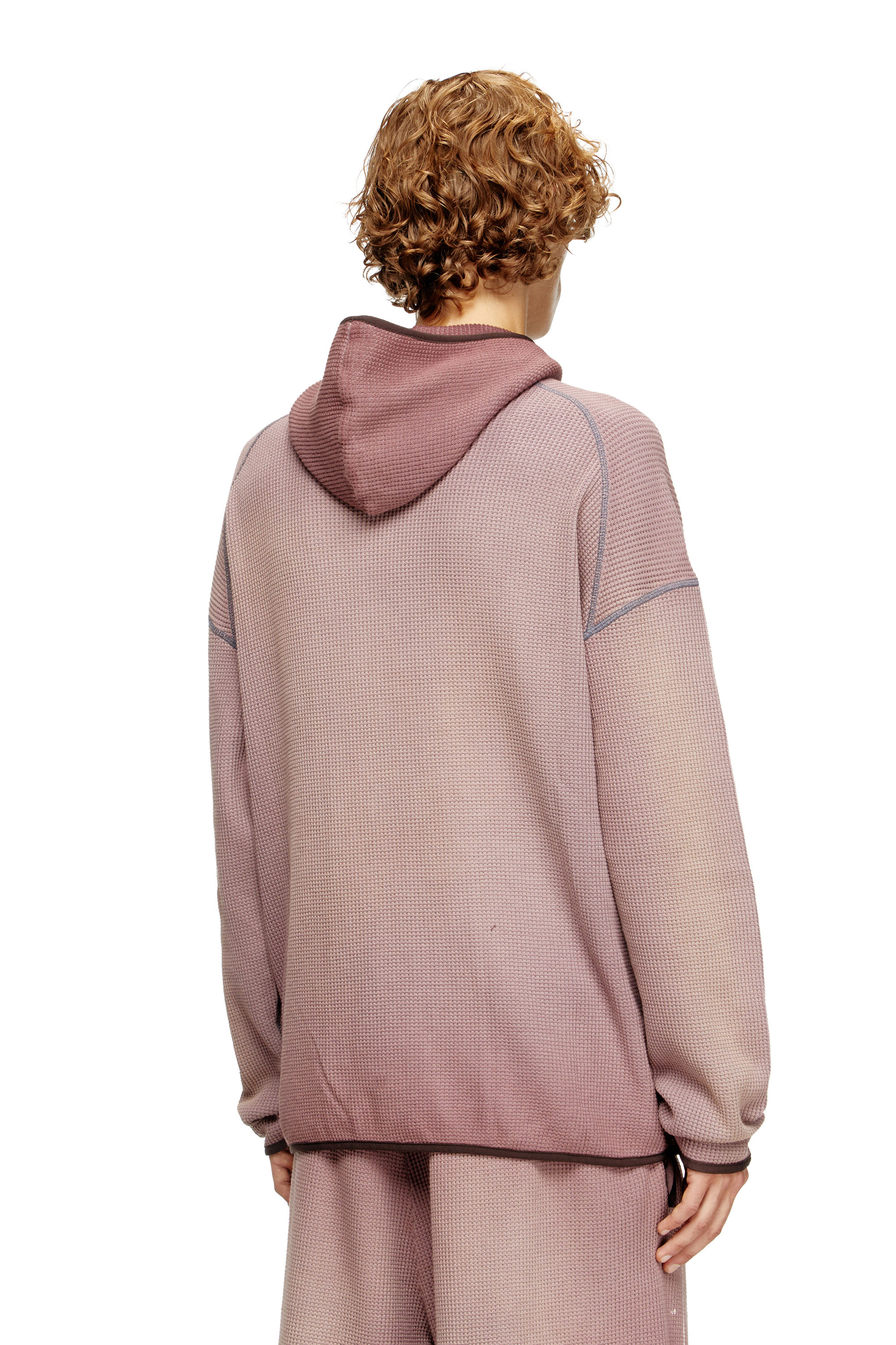 Diesel - S-WAF-HOOD-NEW, Sweat-shirt à capuche délavé en tissu gaufré avec imprimé graphique Homme in Violet - 4