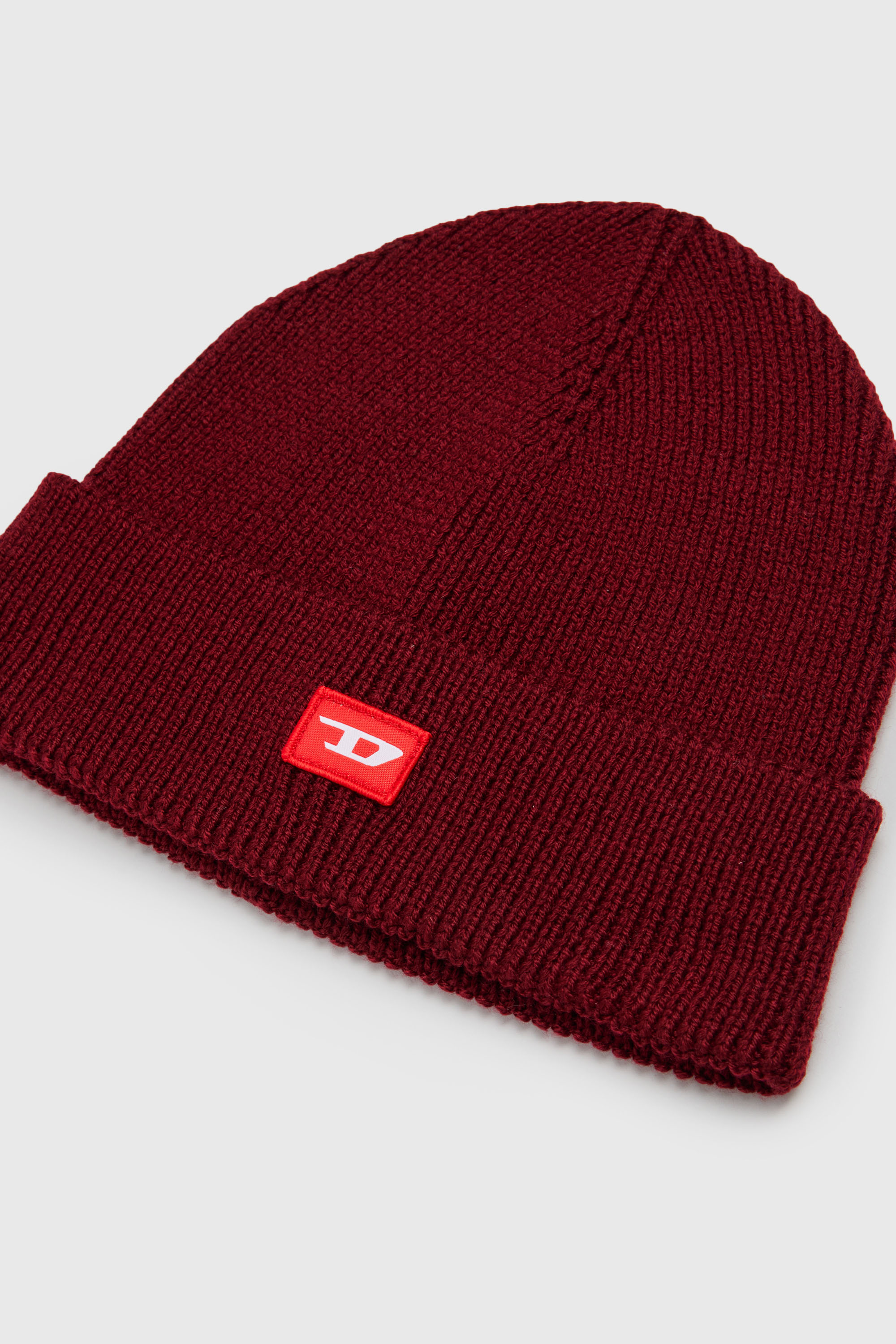 Diesel - FLOT, Bonnet en laine m&eacute;lang&eacute;e avec patch logo D Mixte in Rouge - 3