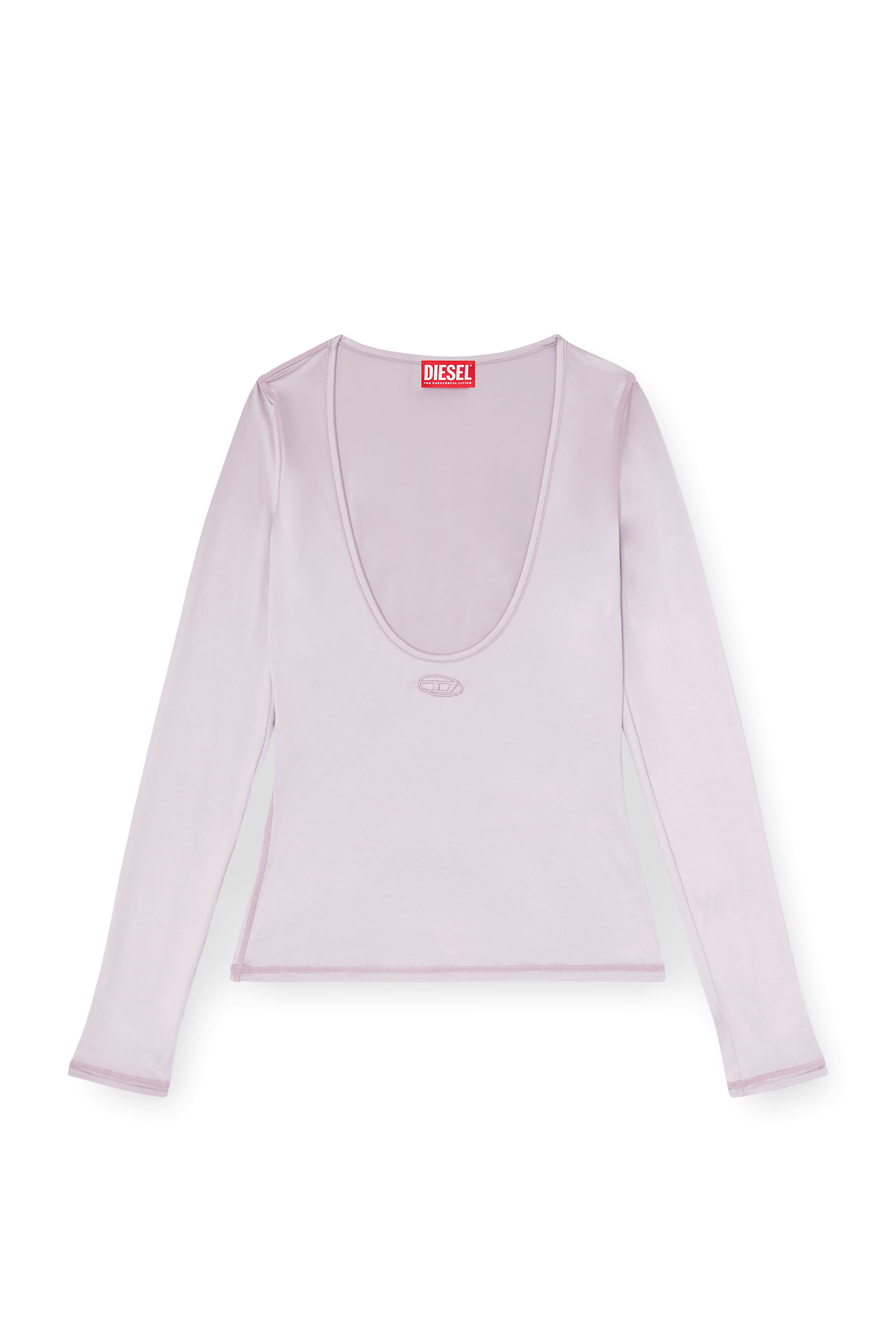 Diesel - T-ELPHIN-LS, Top slim en nylon &agrave; encolure d&eacute;gag&eacute;e avec Logo Oval D brod&eacute; Femme in ToBeDefined - 1