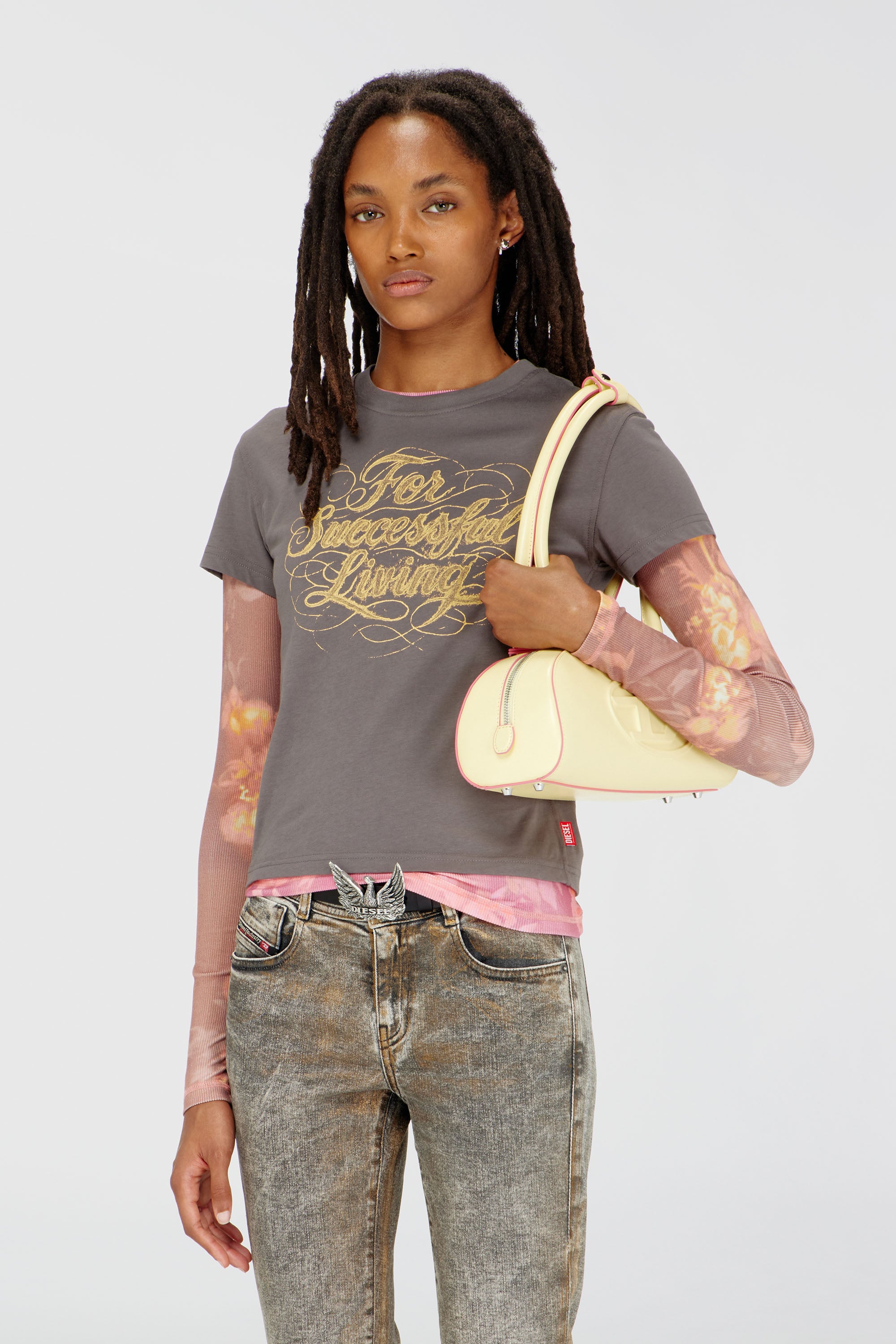 Diesel - T-ILA-AA4, T-shirt avec imprim&eacute; logo Femme in Gris - 1