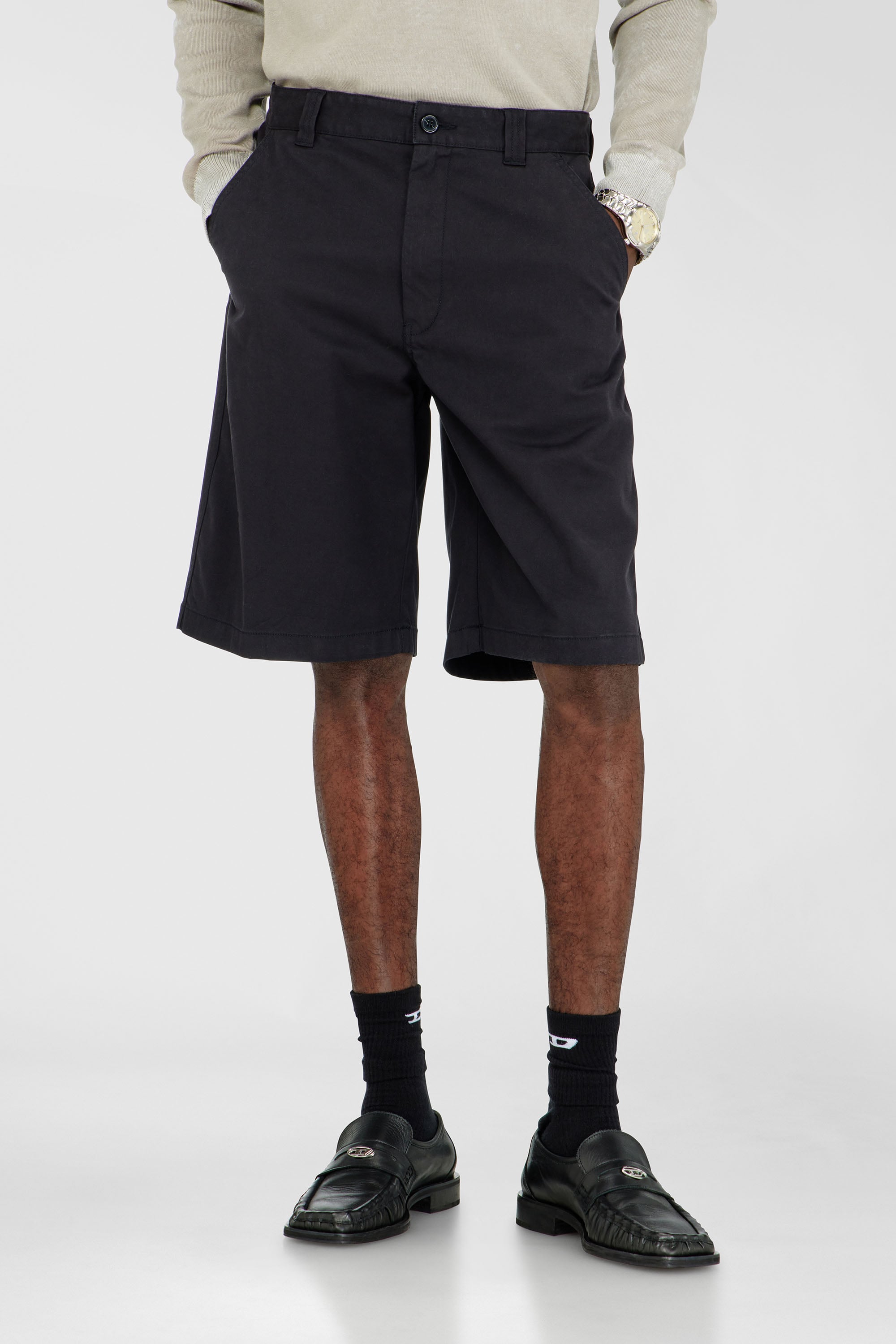 Diesel - P-HANT-CHINO-SHORT-EPCH, Shorts en coton avec traitement stonewash Homme in Noir - 1