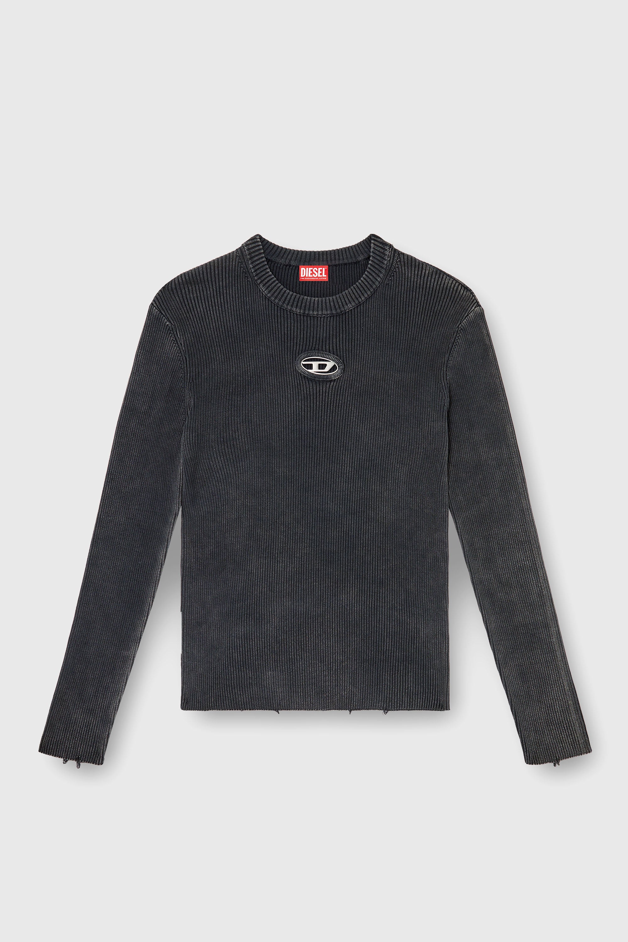 Diesel - K-DARIN-D, Pull effet vieilli avec logo cut-out Homme in Noir - 2