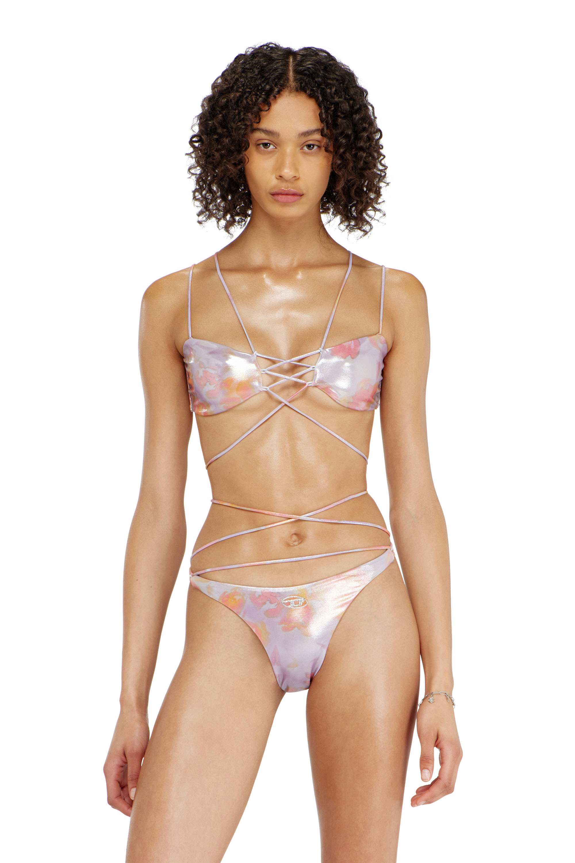 Diesel - NADINE-UTLT, Haut de bikini &agrave; bretelles m&eacute;talliques &agrave; motif fleuri Femme in Violet - 1
