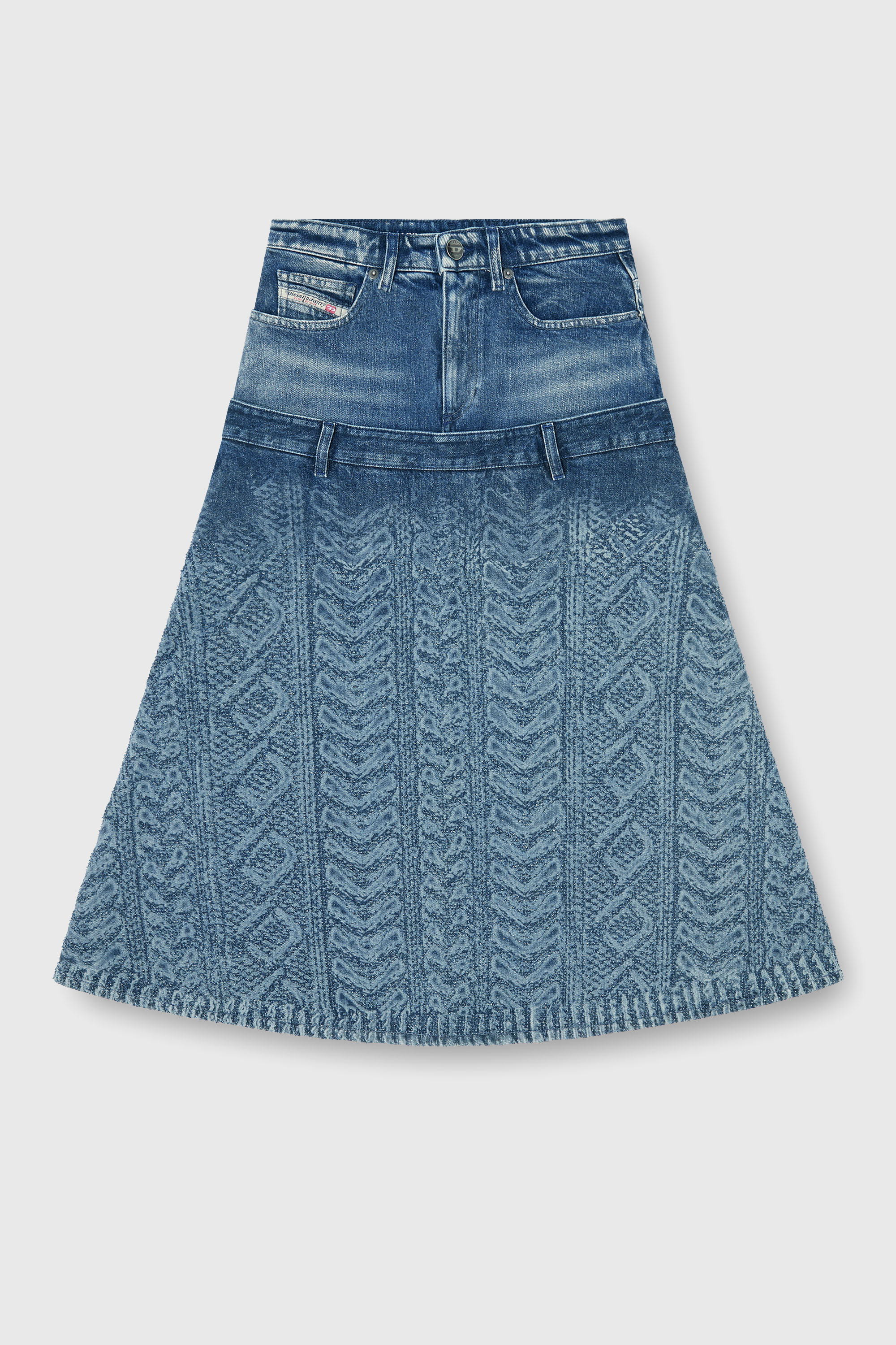 Diesel - DE-VORYA-S1, Jupe midi en denim effet maille torsad&eacute;e Femme in Bleu - 2