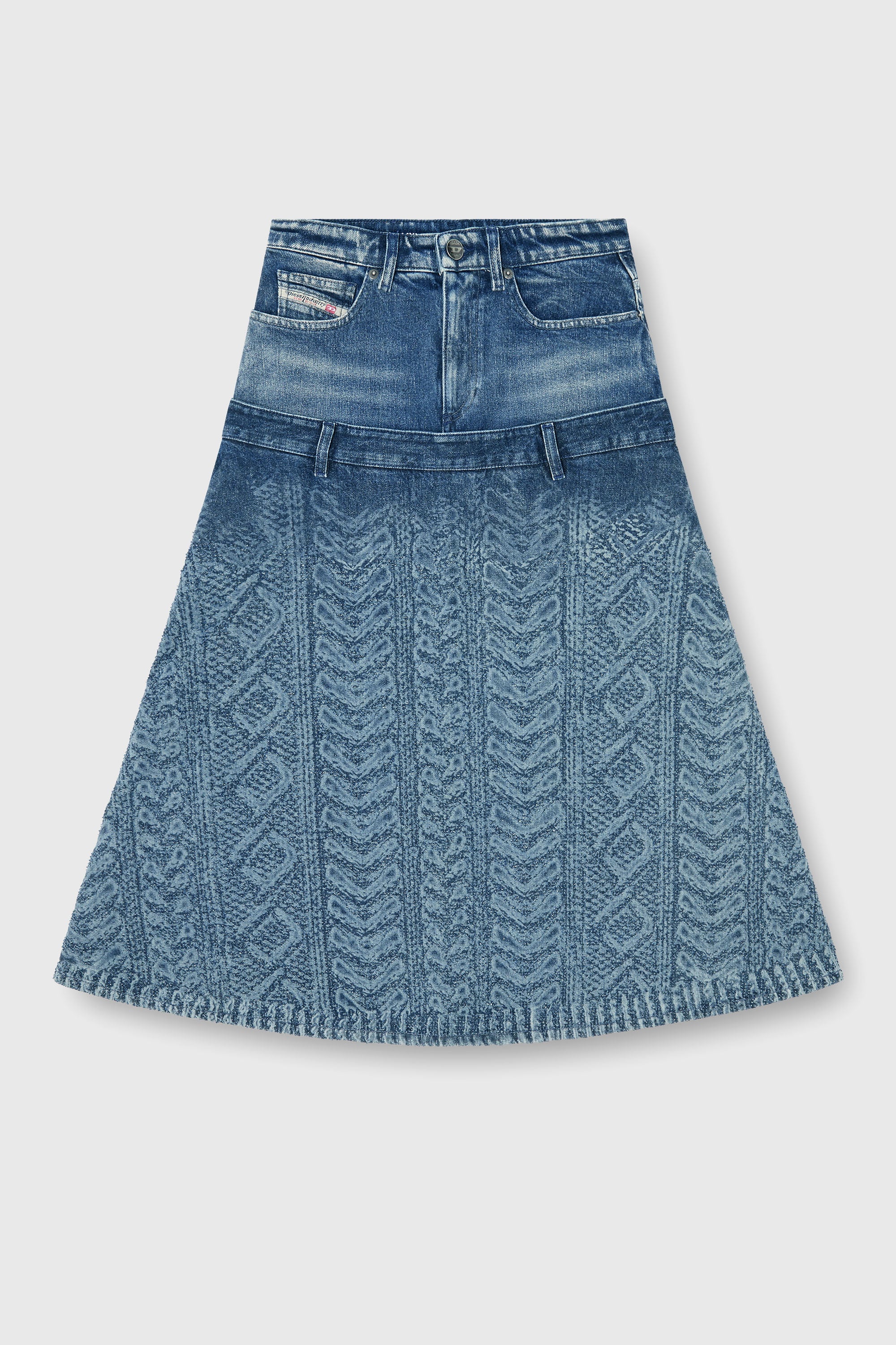 Diesel - DE-VORYA-S1, Jupe midi en denim effet maille torsad&eacute;e Femme in Bleu - 2