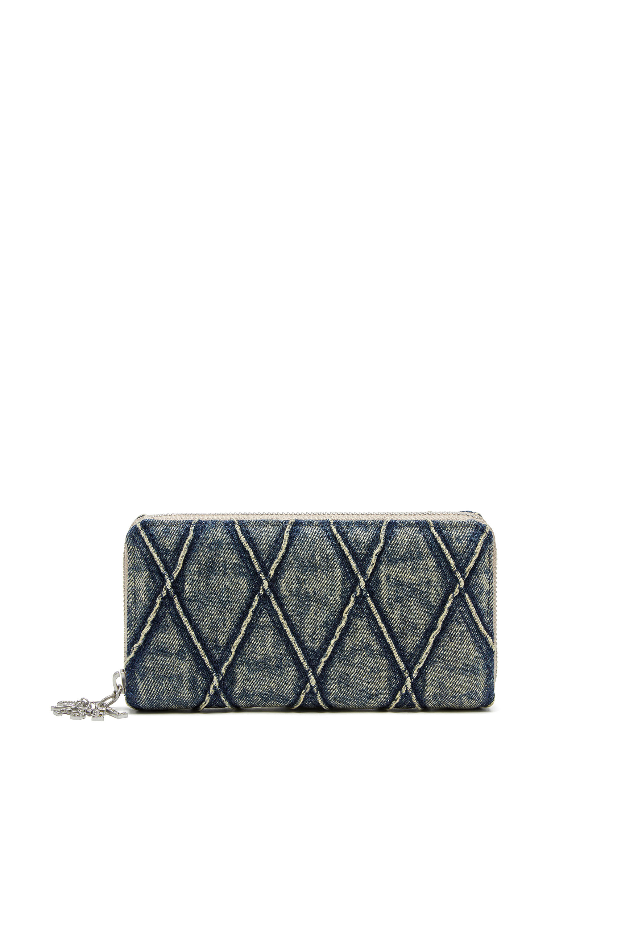 Diesel - CHARM-D CONTINENTAL ZIP L, Portefeuille zippé en denim matelassé Argyle Femme in Bleu - 1