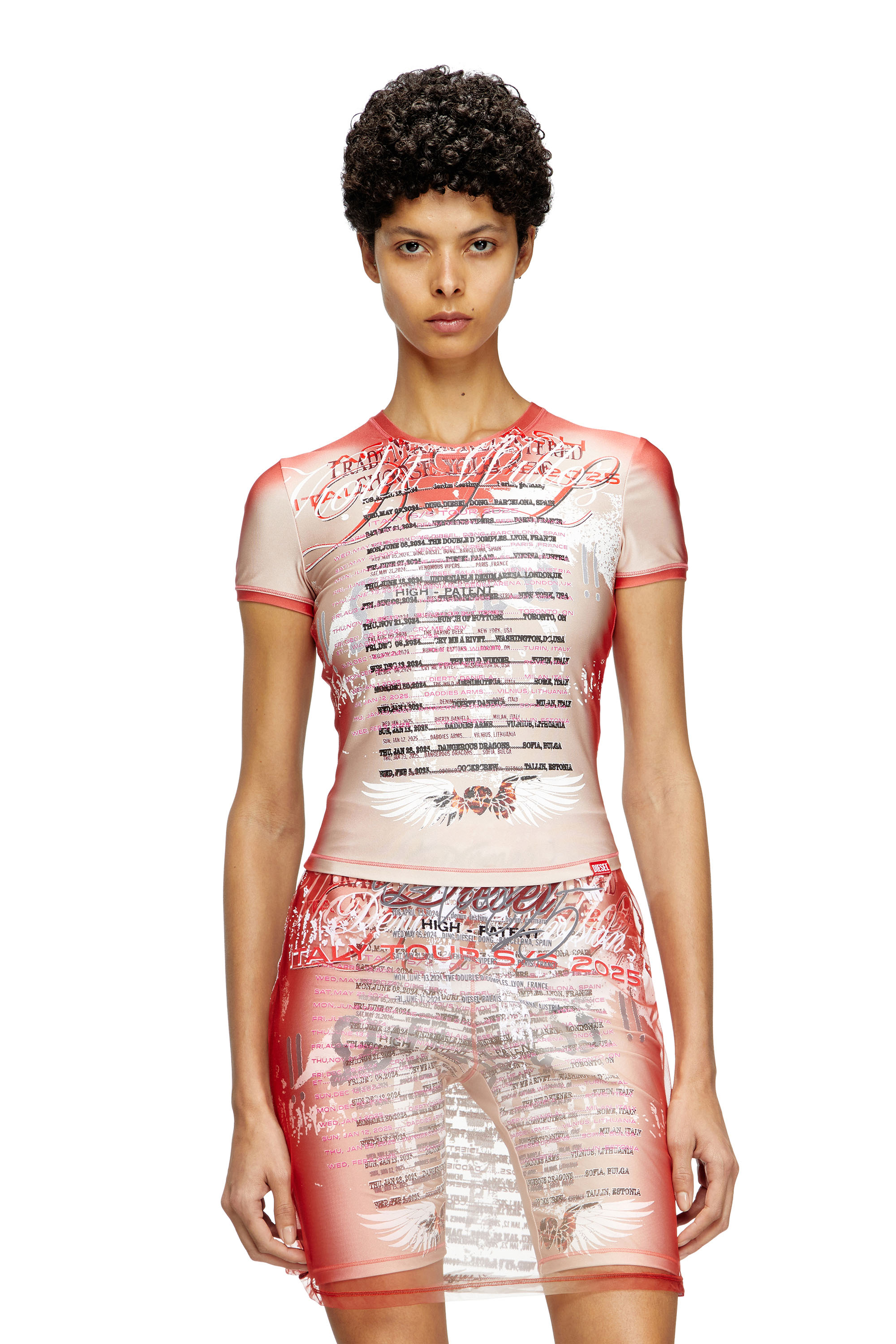 Diesel - T-KALYC-1, T-shirt transparent avec imprimé paroles Femme in Rose - 3