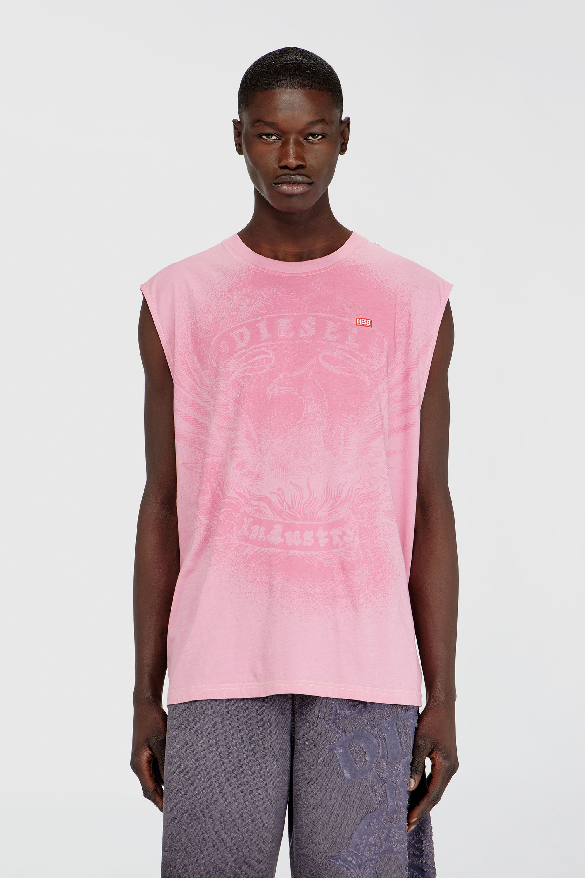 Diesel - T-BOXT-SL-NOTCH, D&eacute;bardeur en coton avec motif ton sur ton Homme in Rose - 1