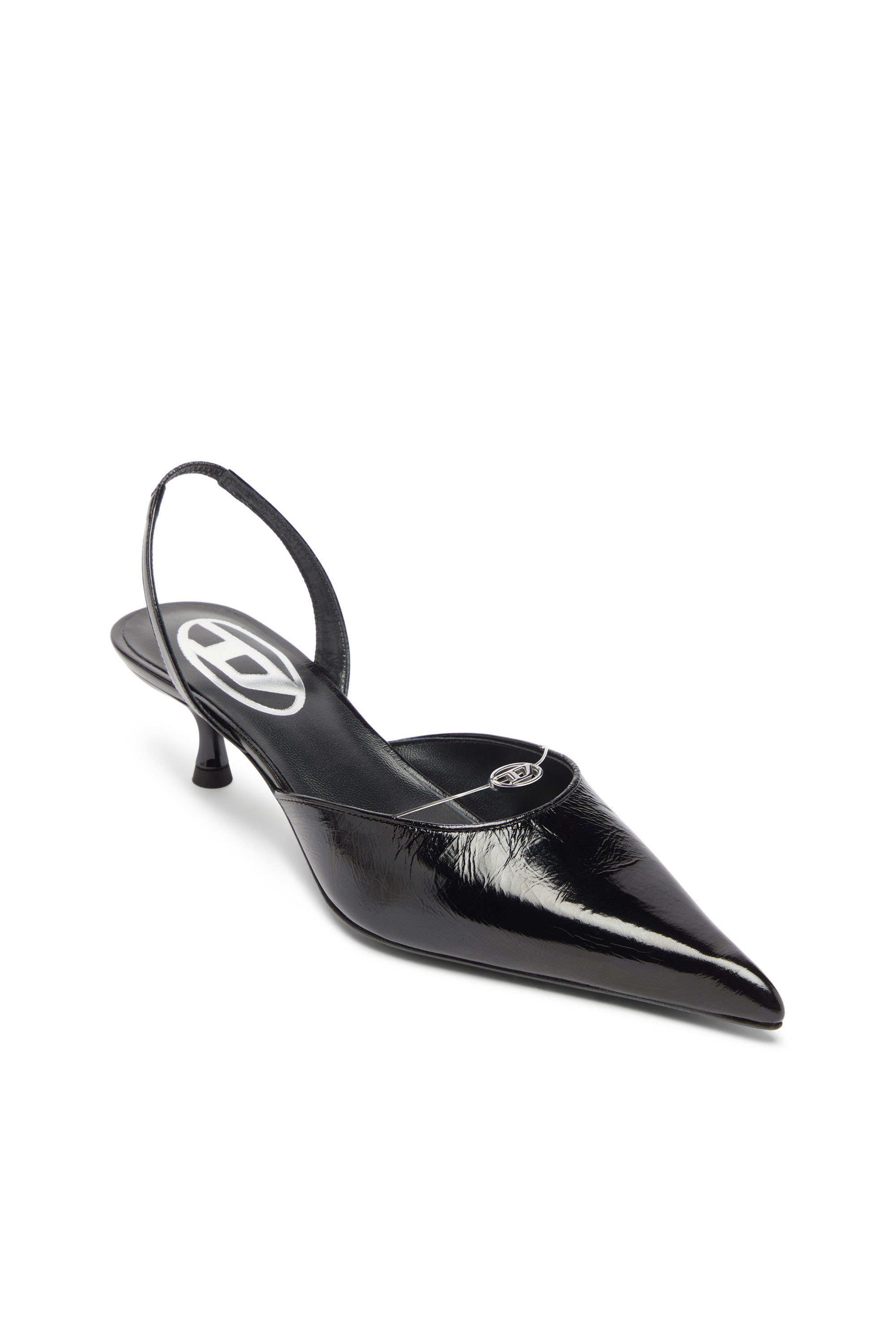 Diesel - D-JEWELS 40 D'OR, D-Ten&Half - Slingbacks en cuir avec bijou Oval D Femme in Noir - 4