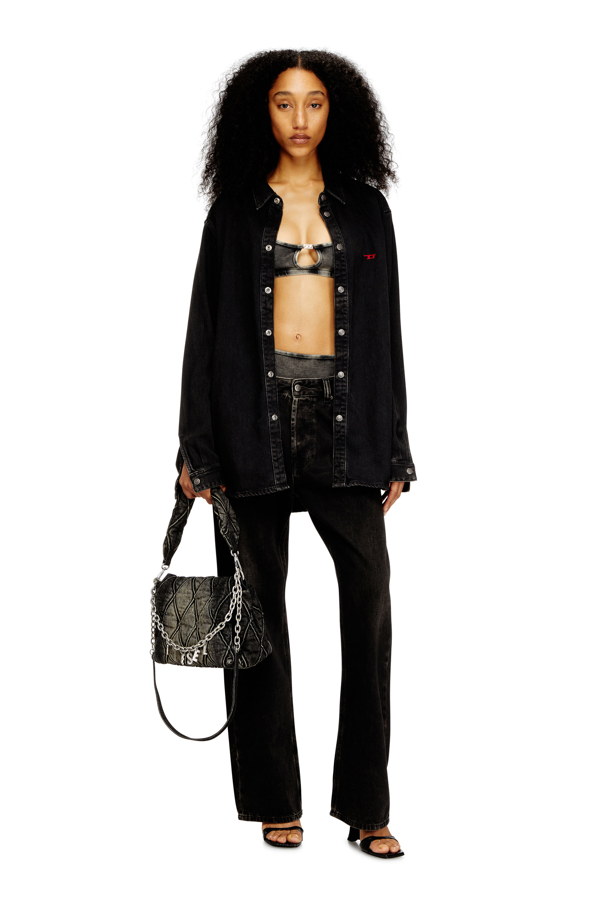 Diesel - FLORENCE-DNM, Soutien-gorge souple en coton c&ocirc;tel&eacute; avec bijou Oval D Femme in Gris - 4