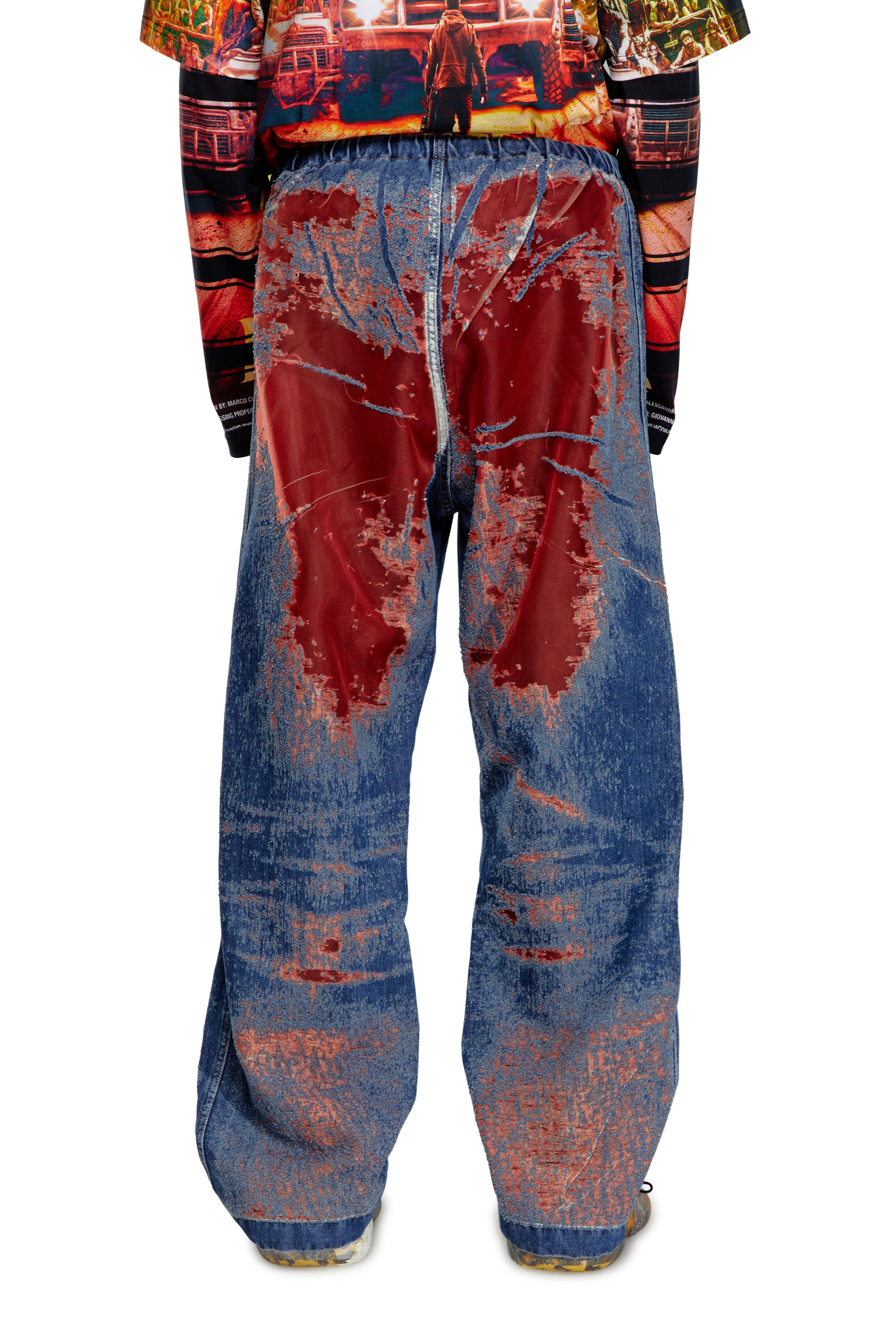 Diesel - Straight Jeans D-Martial 068MI, Bleu/Rouge - Image 3