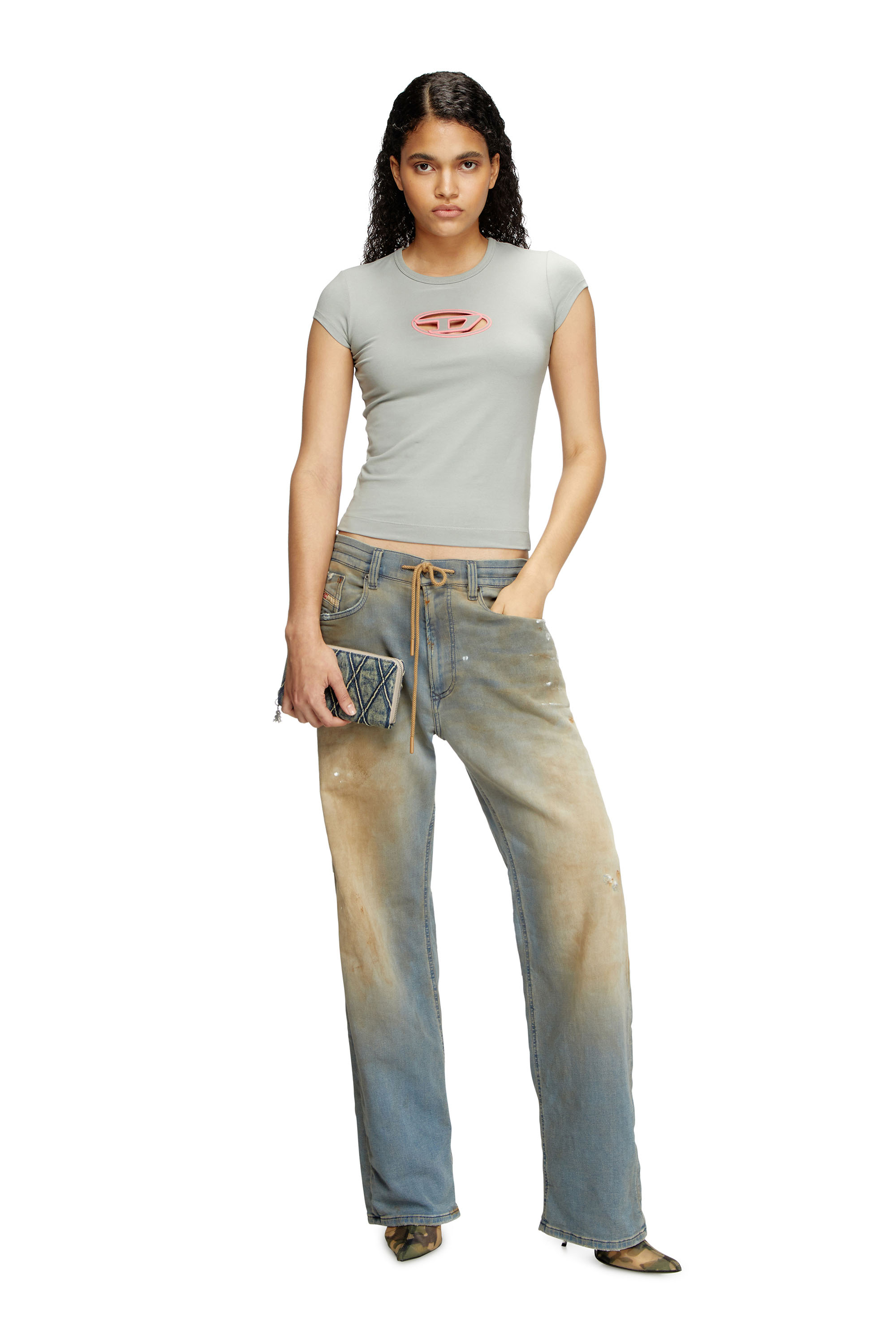 Diesel - T-ANGIE, T-shirt avec logo peek-a-boo Femme in Gris - 2