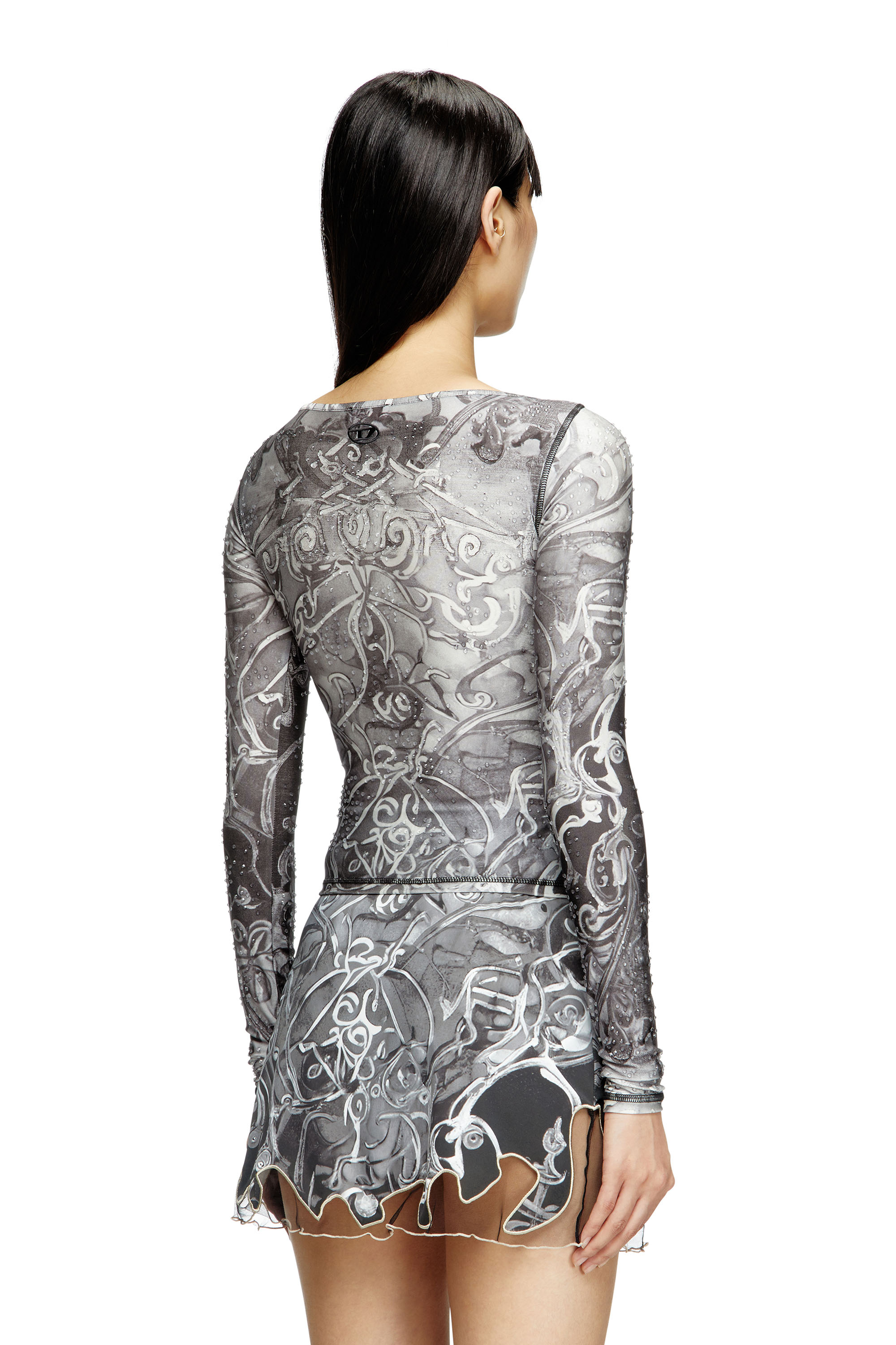 Diesel - T-ANTICA-LS, Haut imprimé parsemé de gouttes de cristal Femme in Gris - 4