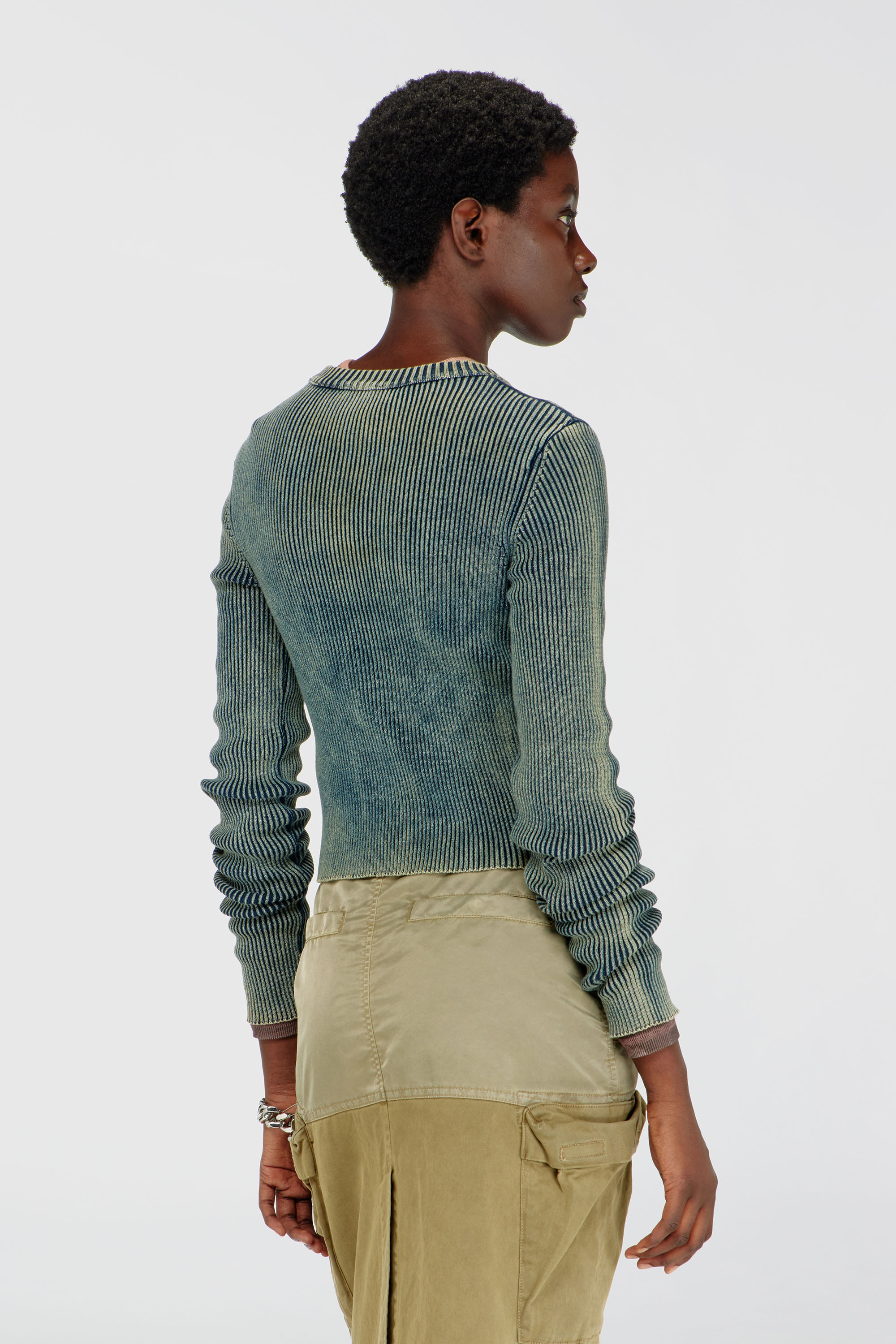 Diesel - M-ANCHOR-A, Top en maille c&ocirc;tel&eacute;e avec Oval D Femme in Bleu - 4