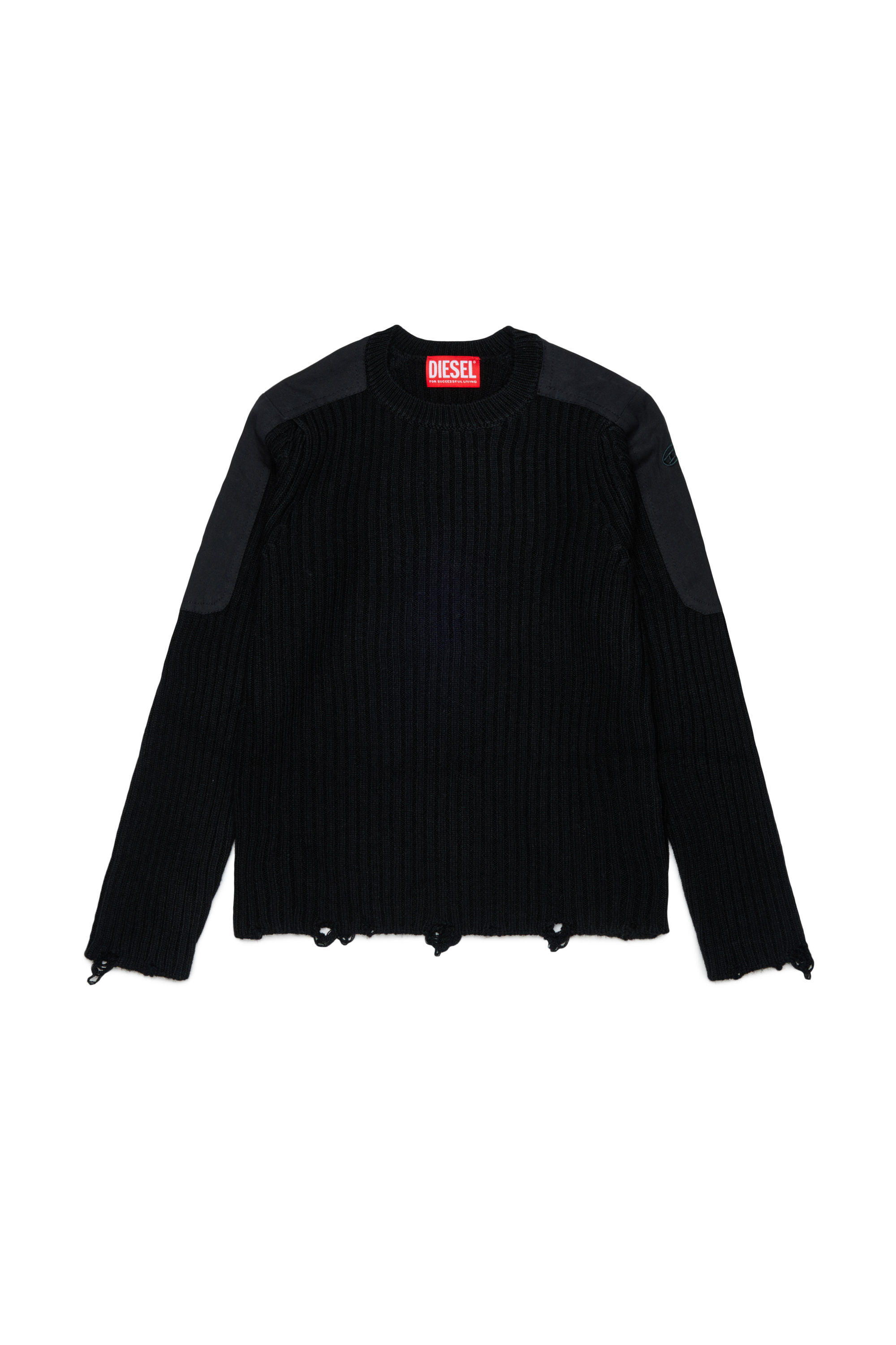 Diesel - KAMAR, Pull effiloch&eacute; en m&eacute;lange de laine Homme in Noir - 1
