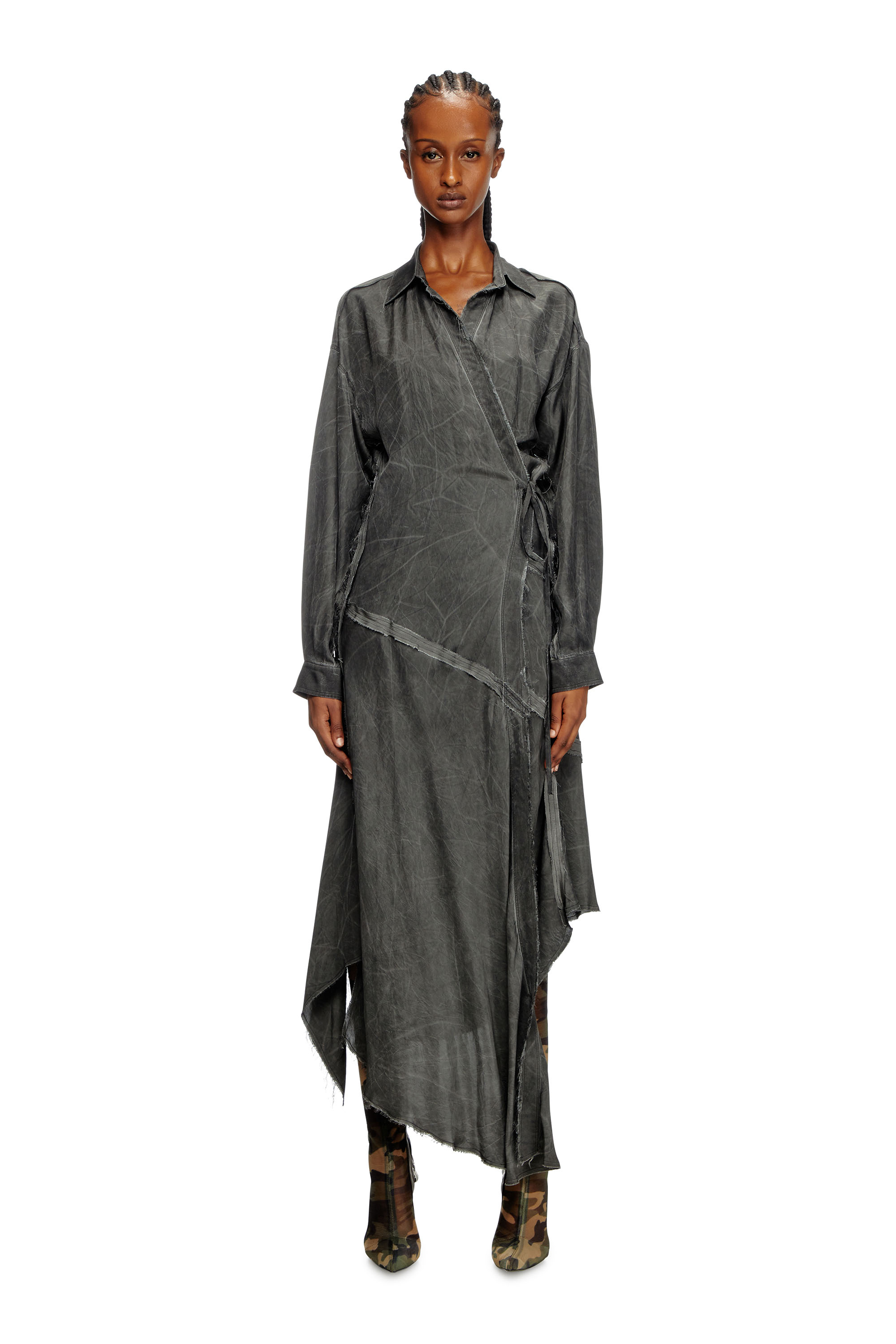 Diesel - D-RAVEN-Q1, Robe asymétrique à manches longues Femme in Gris - 2