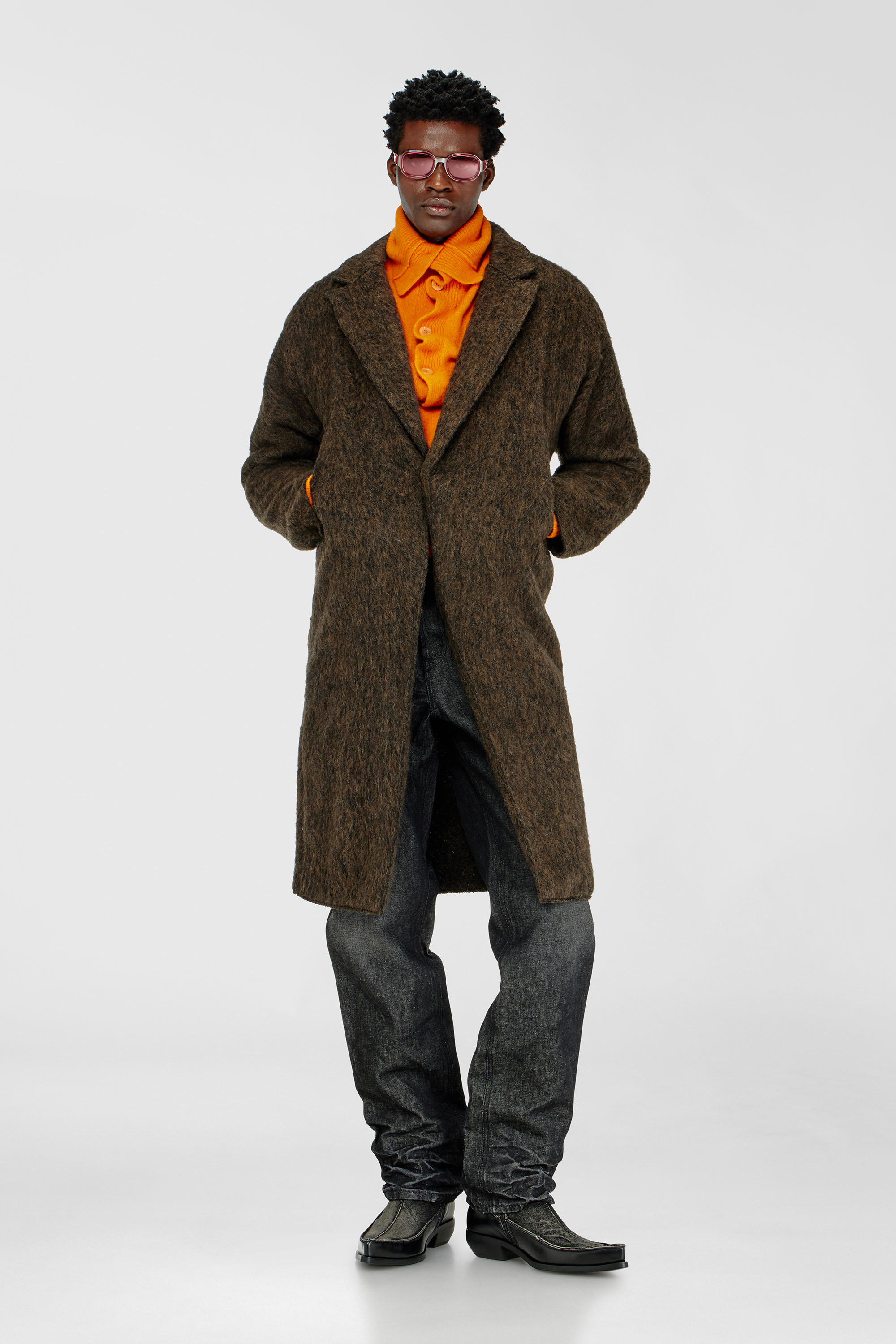 Diesel - W-HULL, Manteau en laine et alpaga m&eacute;lang&eacute;s Homme in Marron - 2