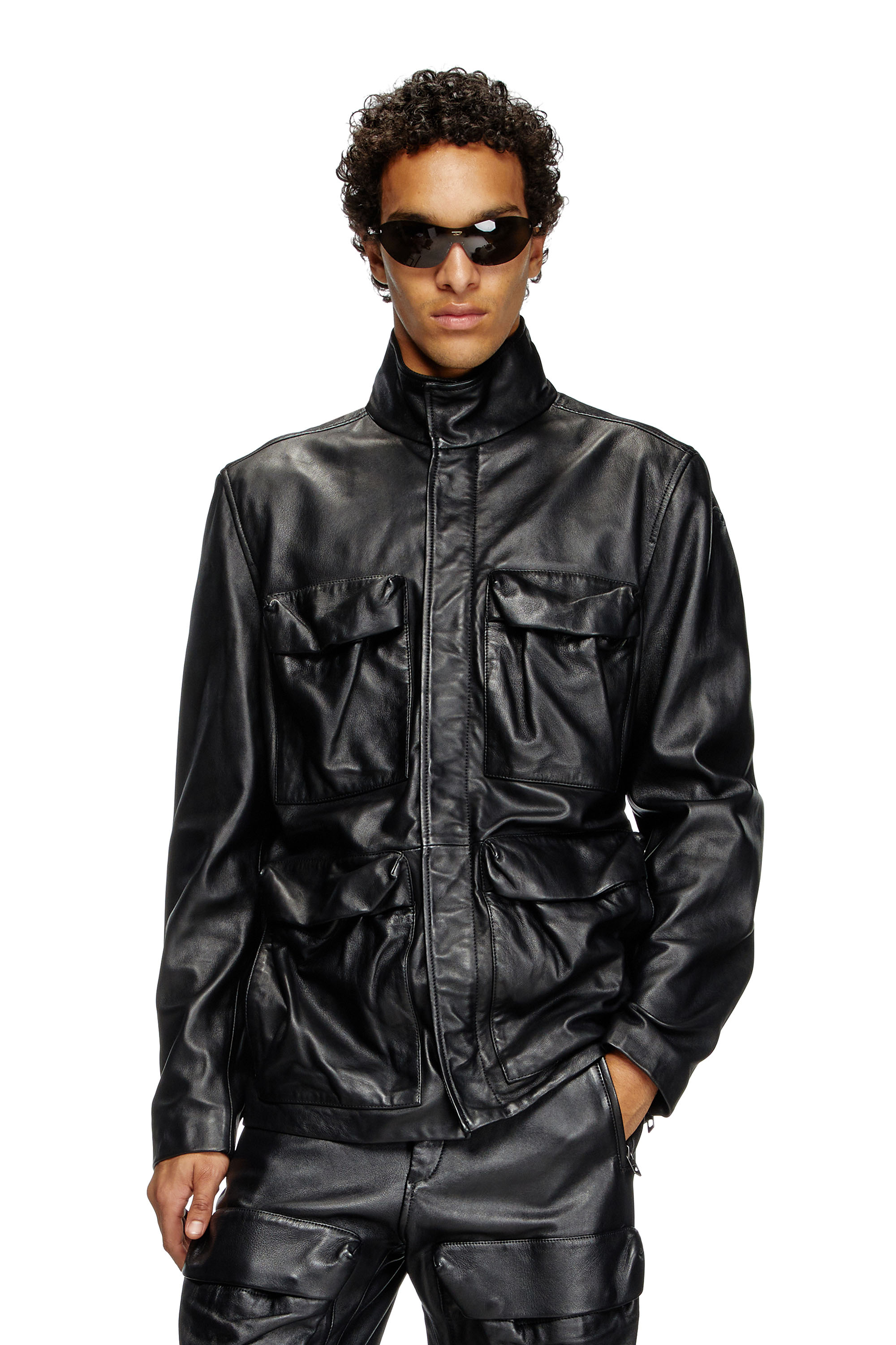 Diesel - L-GAST, Veste en cuir avec poches utility Mixte in Noir - 1