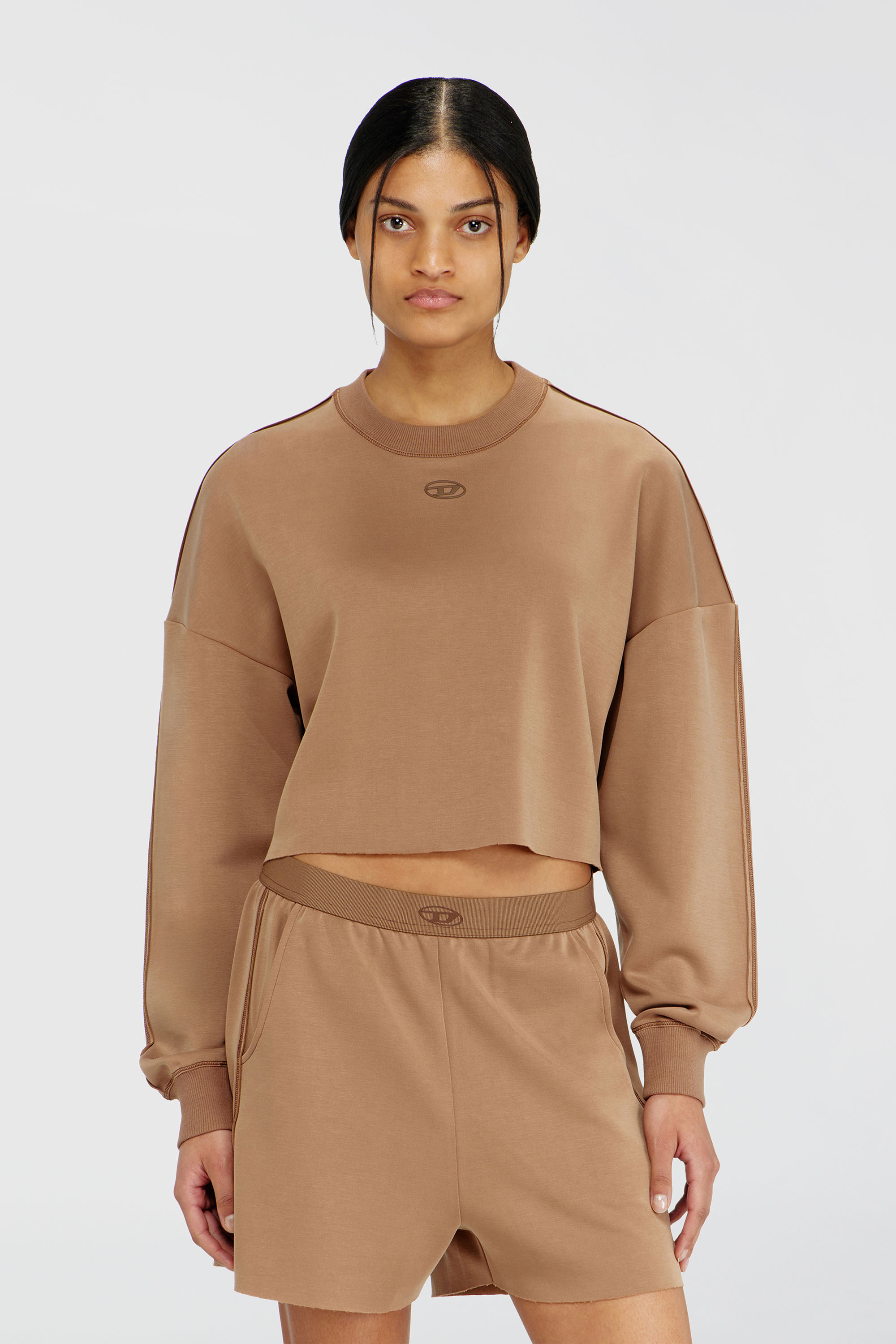 Diesel - BLAKE-UTLT, Crop top en scuba stretch l&eacute;ger Femme in Marron - 2