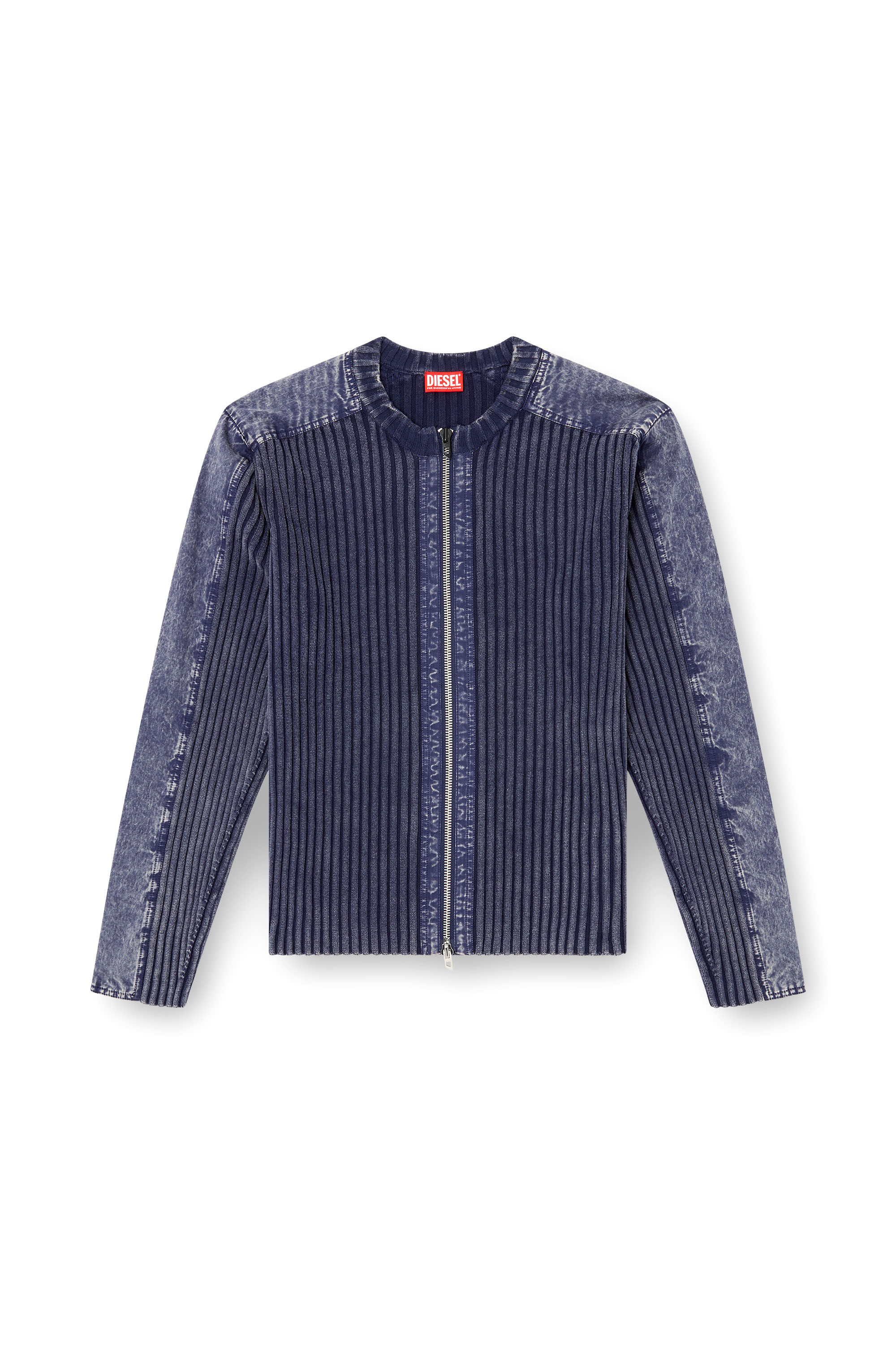 Diesel - K-MATTY, Cardigan zippé avec bandes de manches en denim Homme in Bleu - 2
