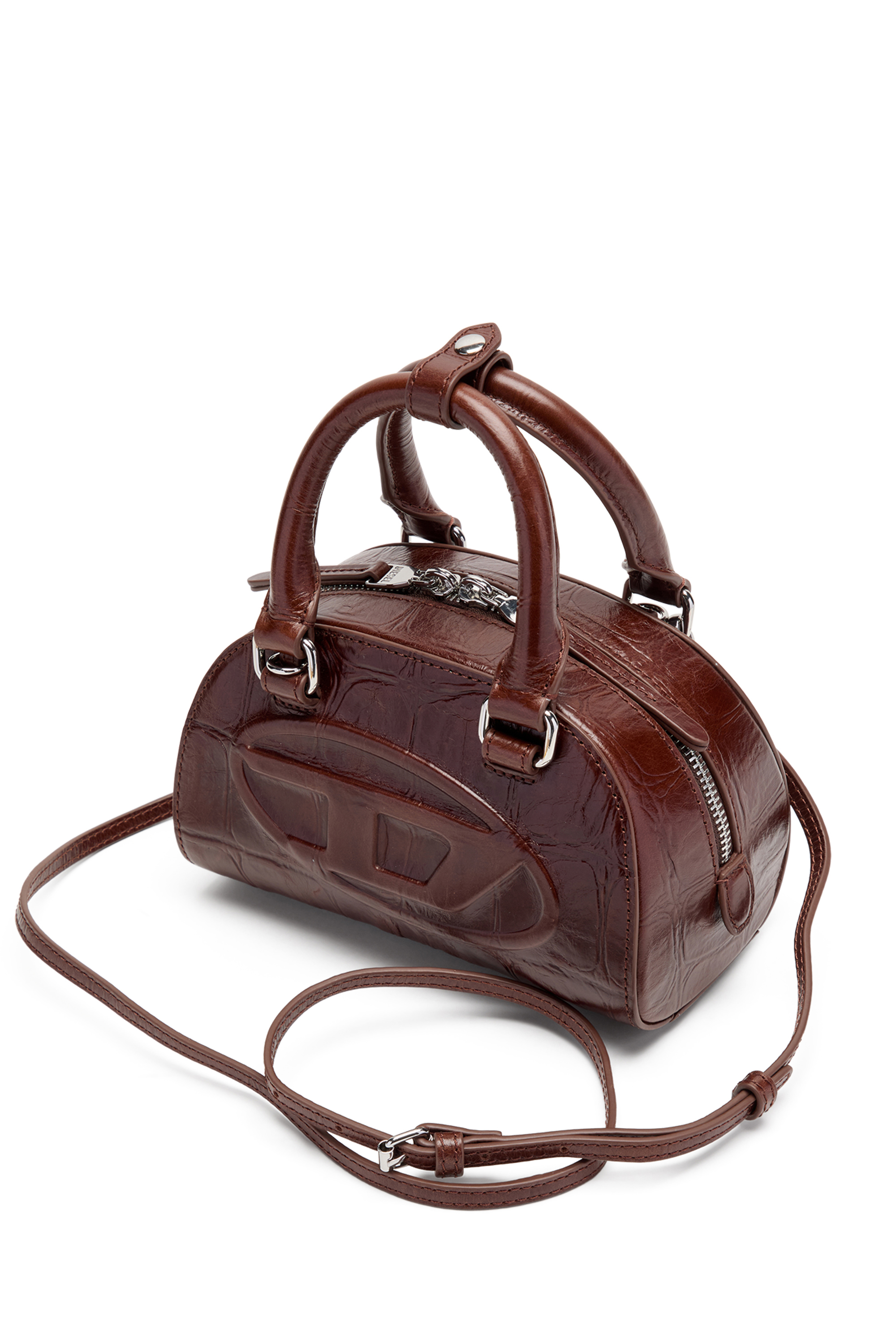 Diesel - 1DR DOME CROSSBODY, 1DR Dome-Mini sac bowling en cuir effet croco Femme in Marron - 4