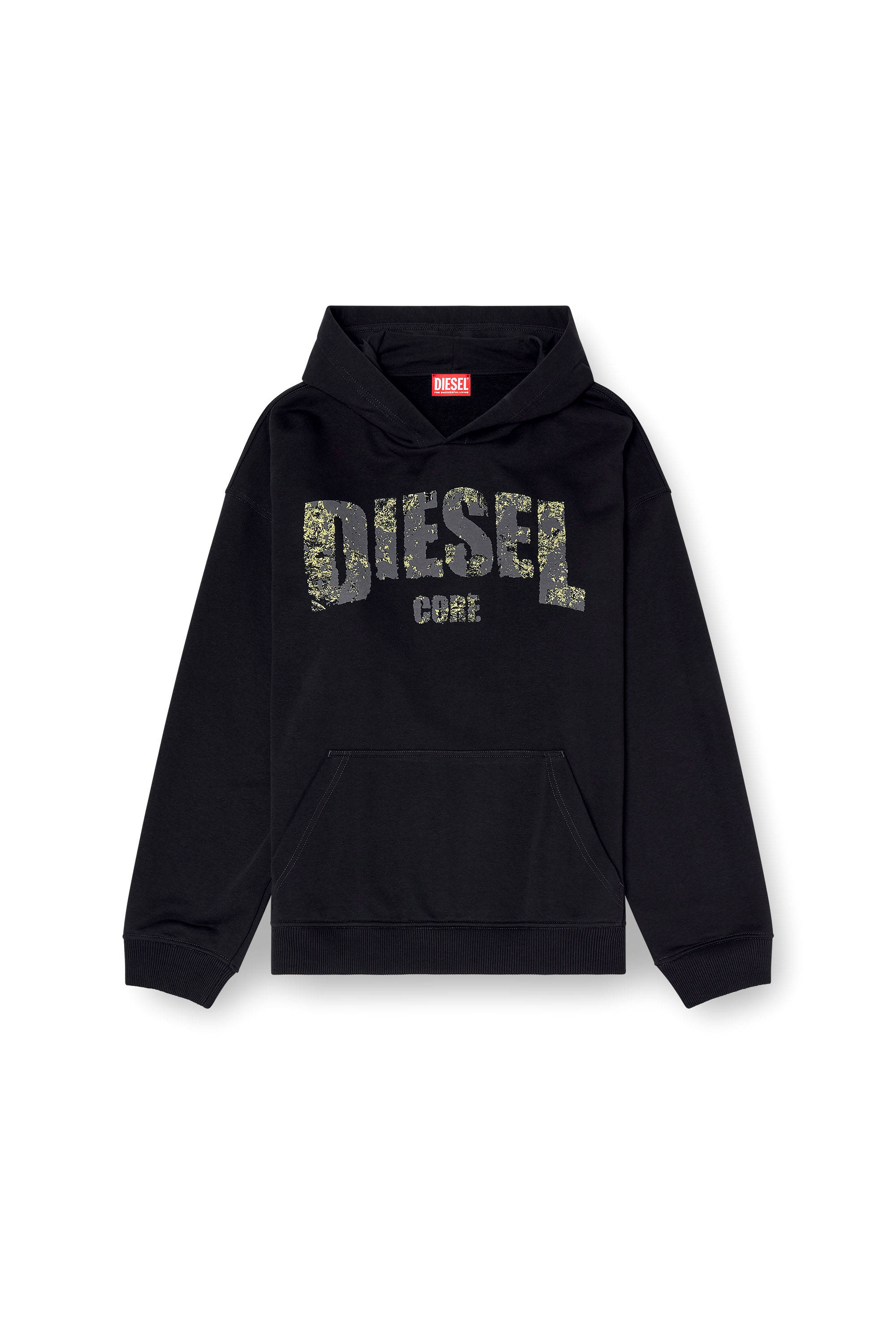 Diesel - S-BOXT-HOOD-R13, Sweat-shirt à capuche avec logo imprimé effet destroy Homme in Noir - 3