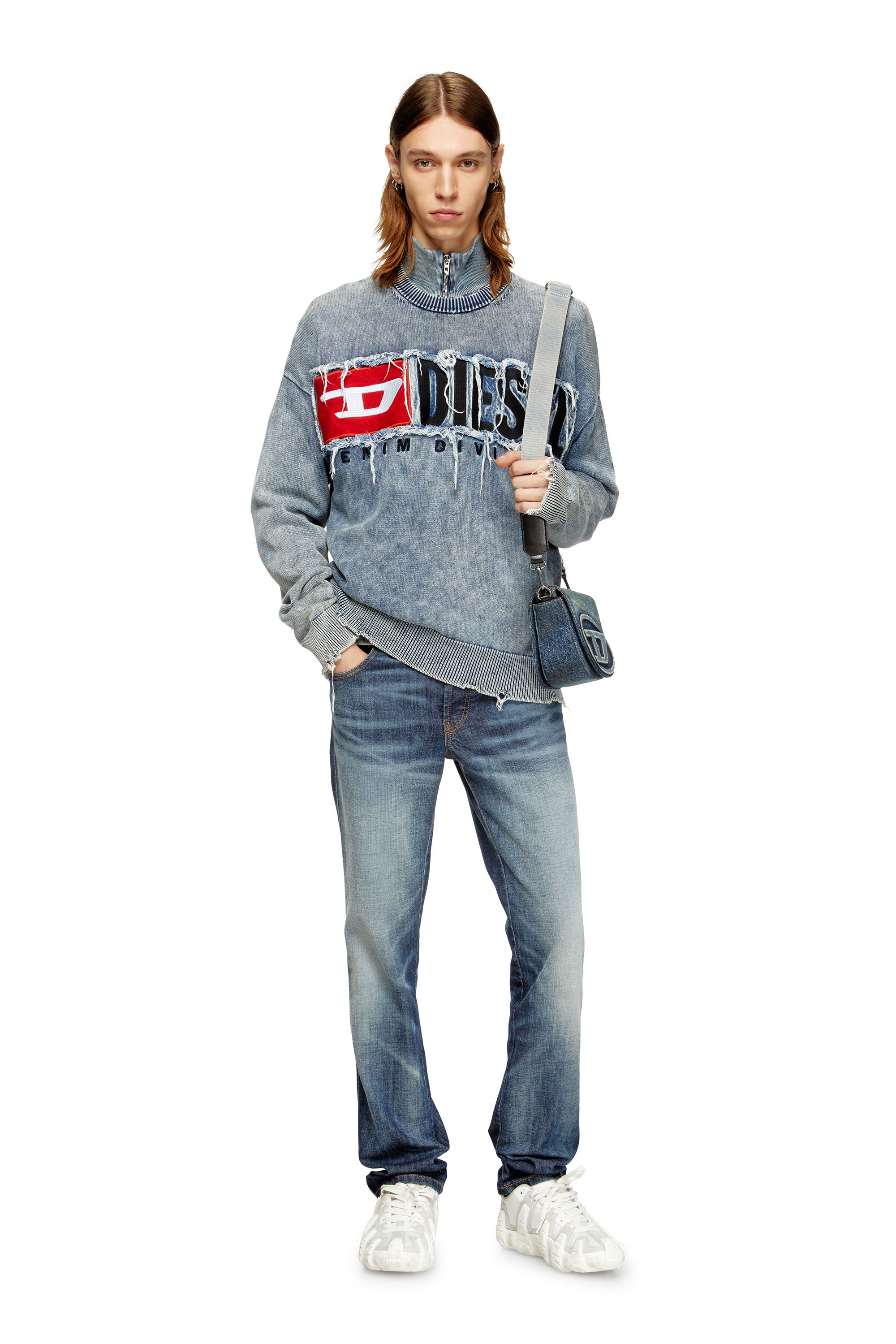 Diesel - K-FRONZI, Cotton jumper with denim logo patch Homme in ToBeDefined - 2