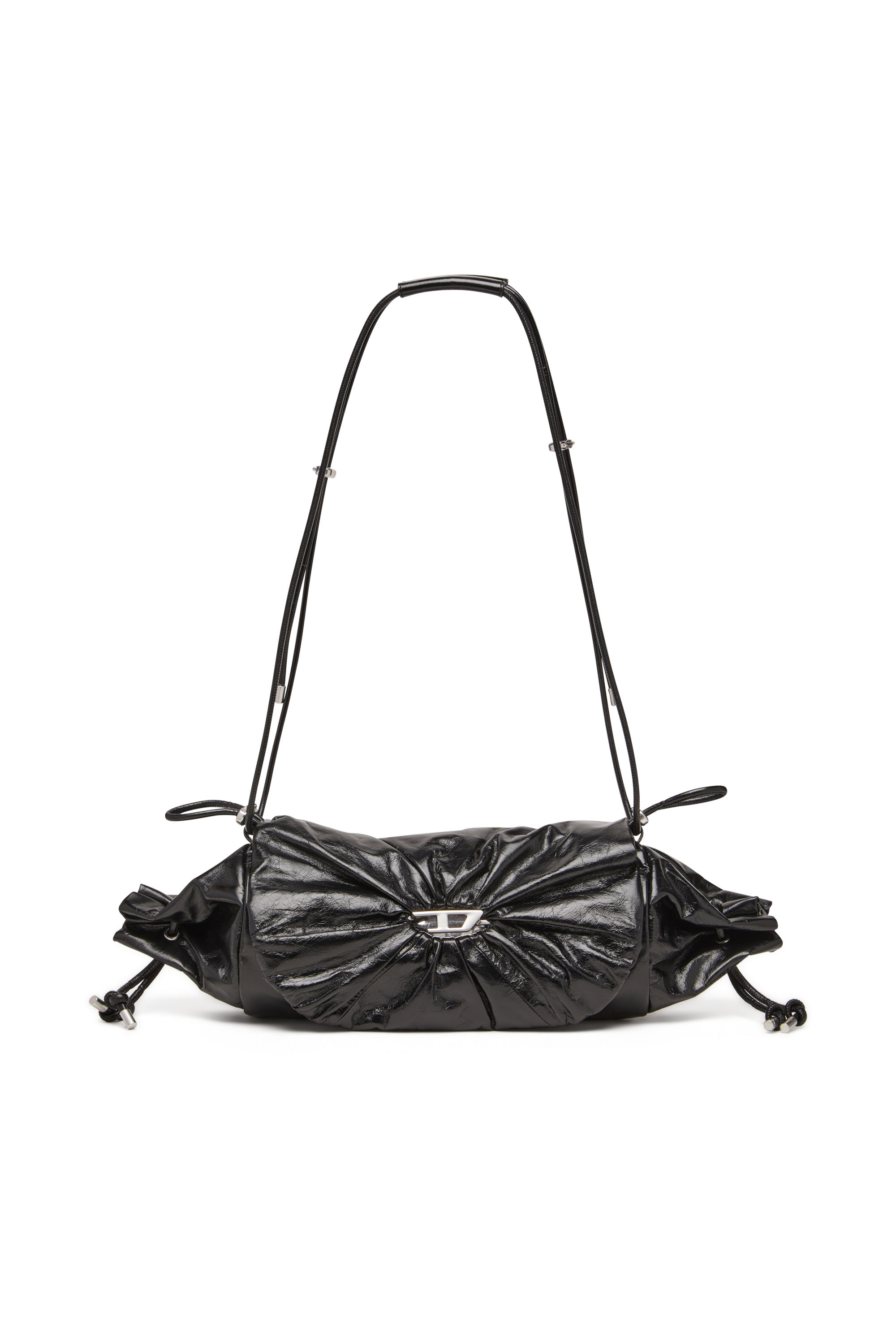 Diesel - SCRUNCH-D SHOULDER M, Sac à bandoulière en cuir froissé et brillant Femme in Noir - 1