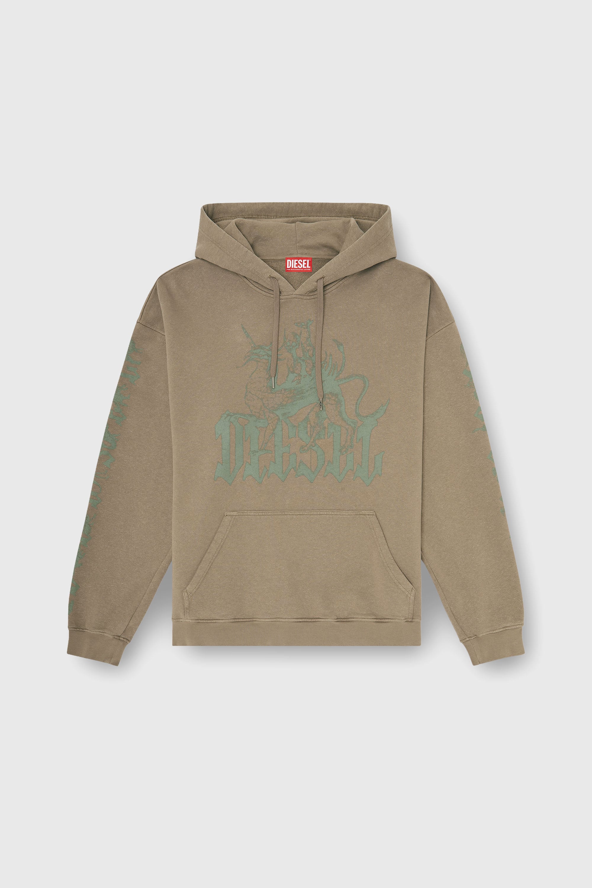 Diesel - S-GRIFFON, Sweat &agrave; capuche trait&eacute; avec imprim&eacute; griffon Homme in Marron - 2